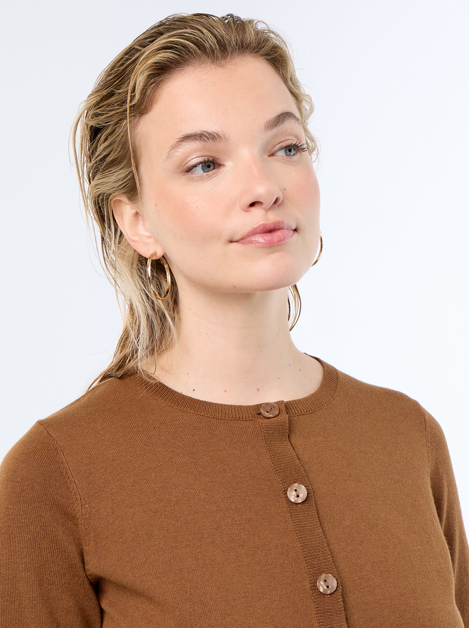 Gilet col rond uni - Marron