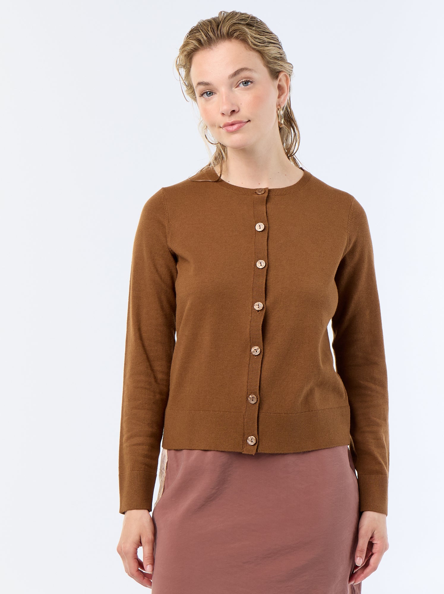 Gilet col rond uni - Marron