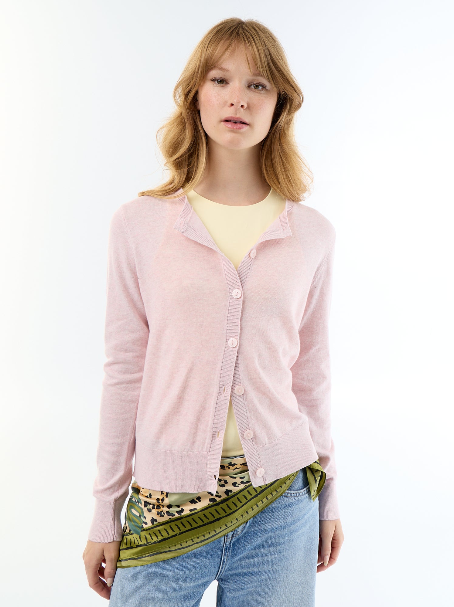 Gilet col rond uni - Rose