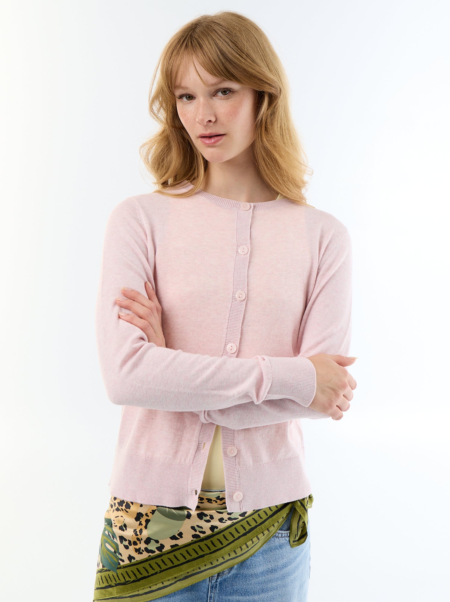 Gilet col rond uni - Rose
