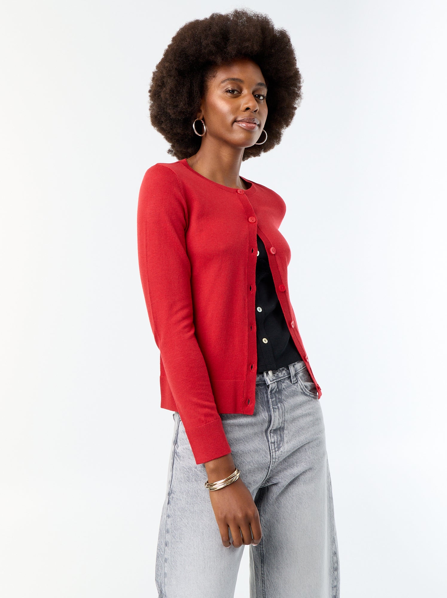 Gilet col rond uni - Rouge