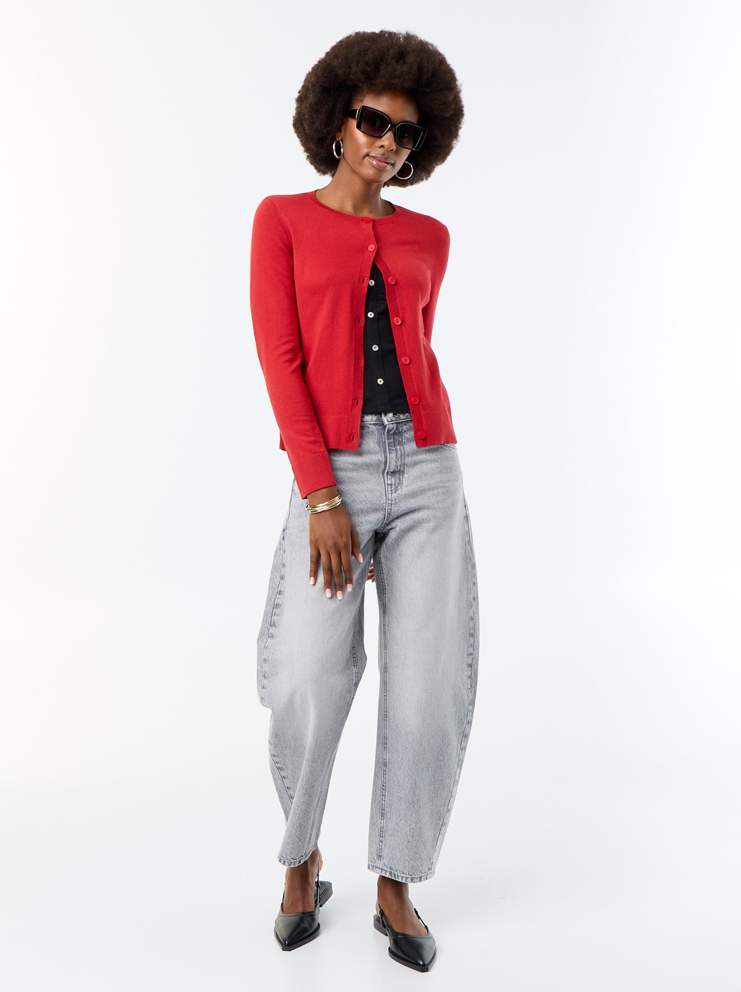 Gilet col rond uni - Rouge