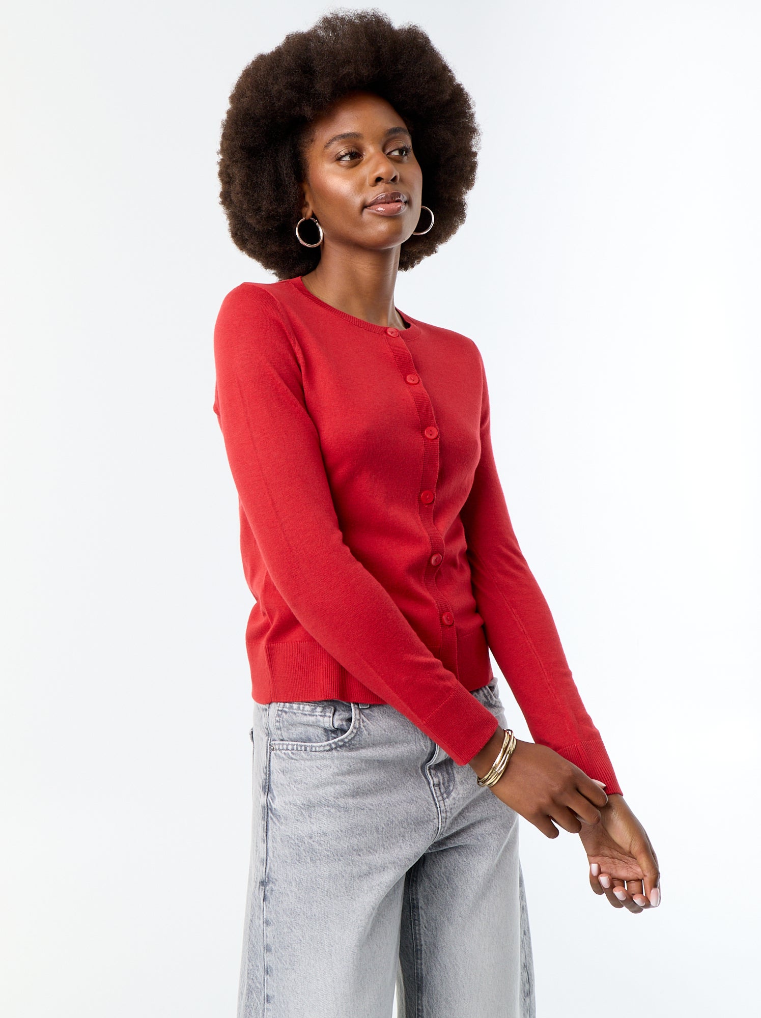 Gilet col rond uni - Rouge