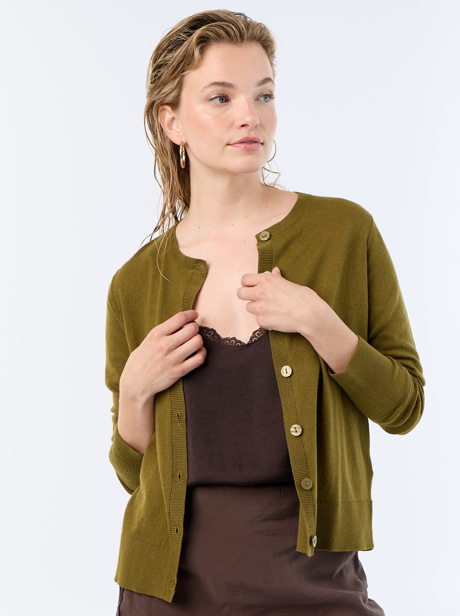 Gilet col rond uni - Vert