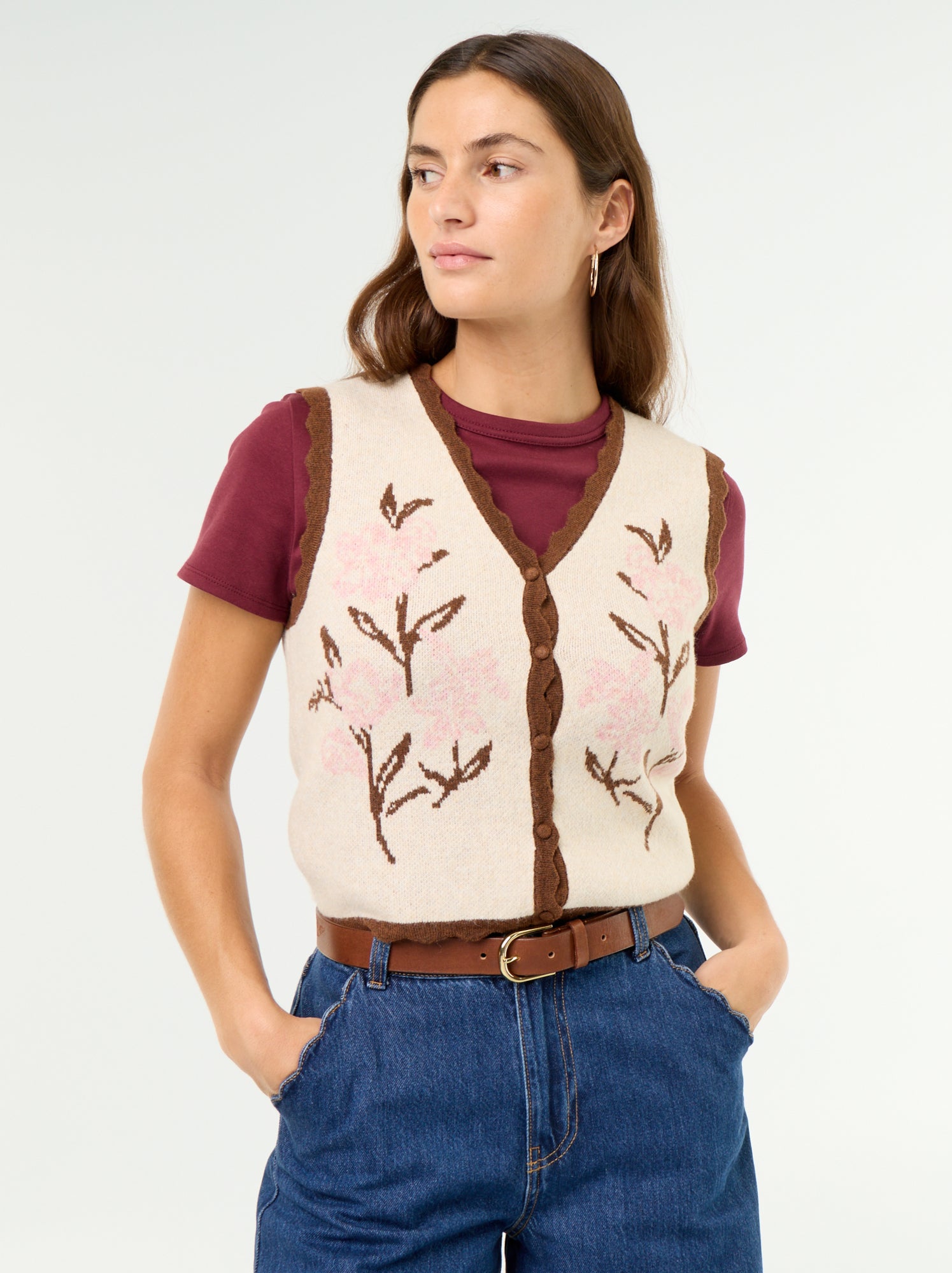 Gilet col V sans manches - Beige