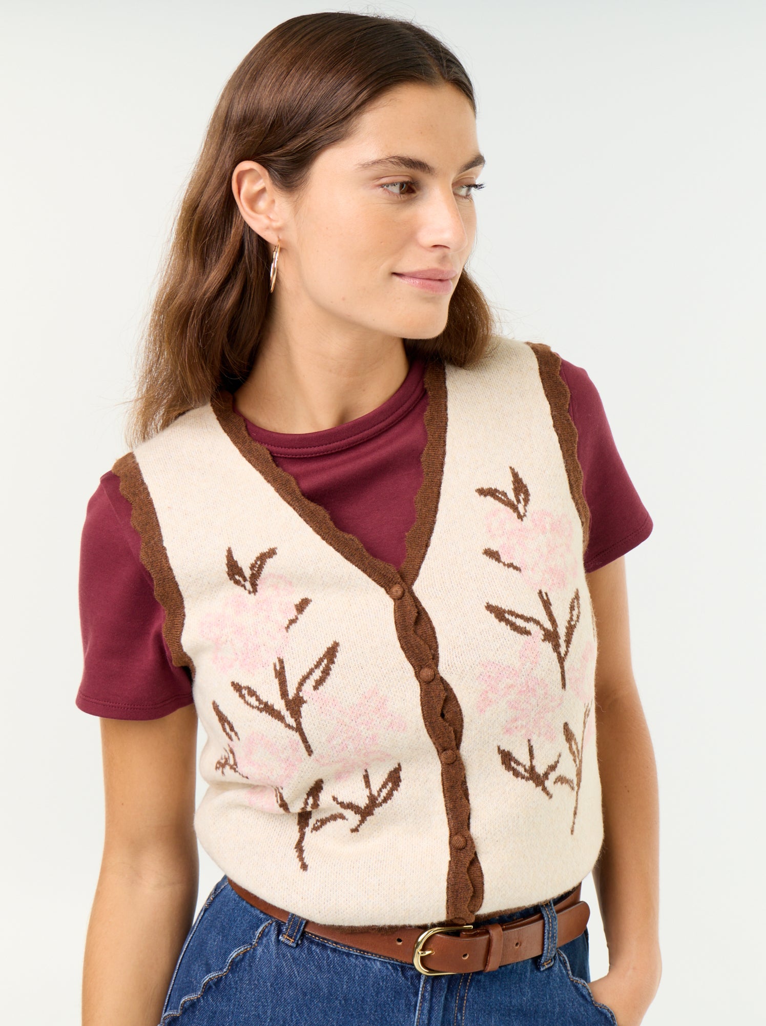 Gilet col V sans manches - Beige