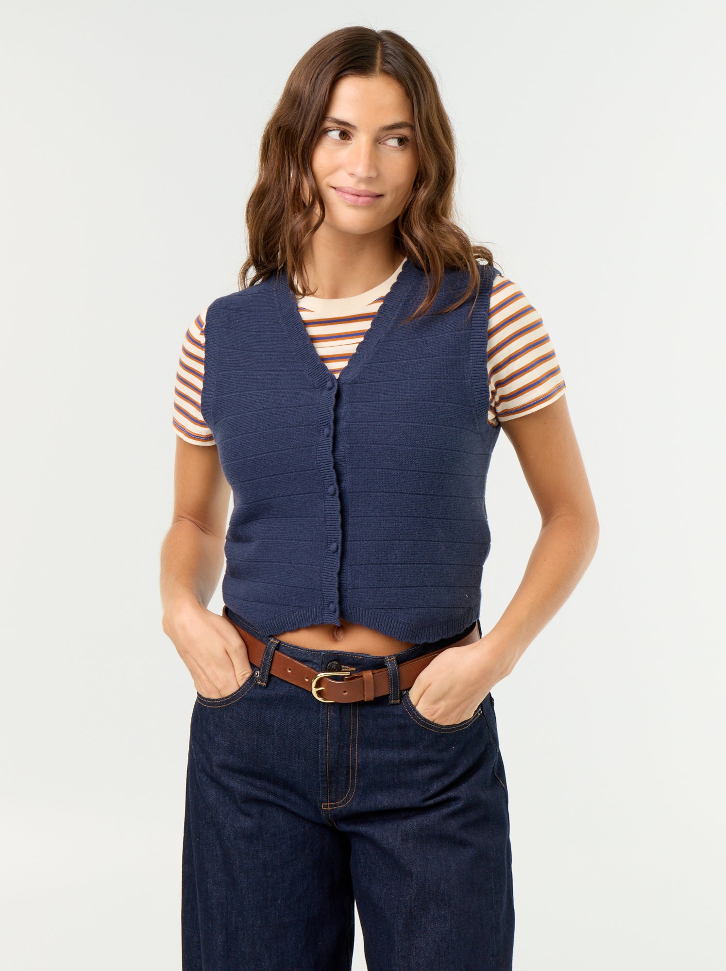 Gilet col V sans manches - Bleu
