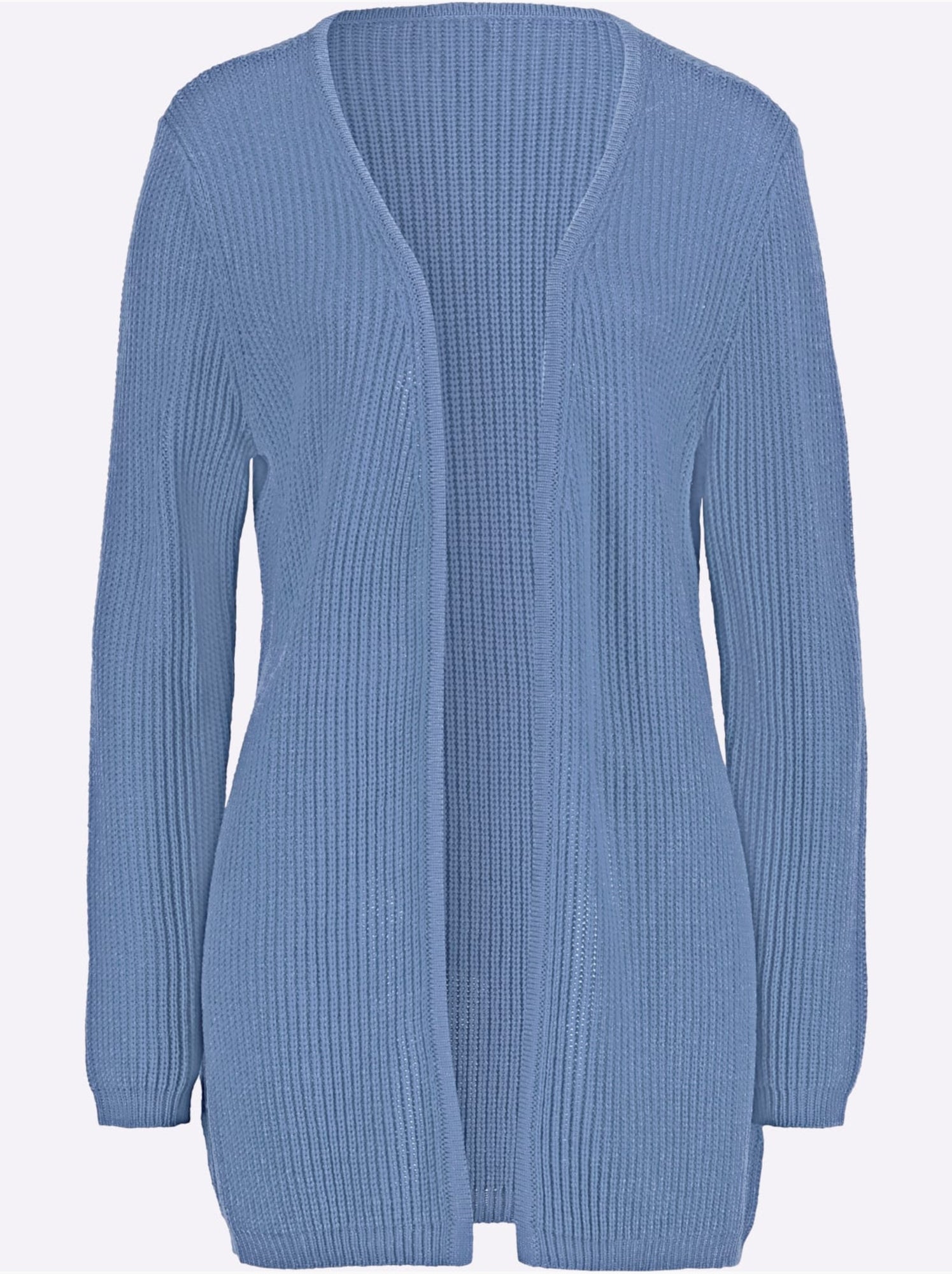 Veste en tricot longue à col v avec finitions côtelées - taille standard - moda vilona - Bleu