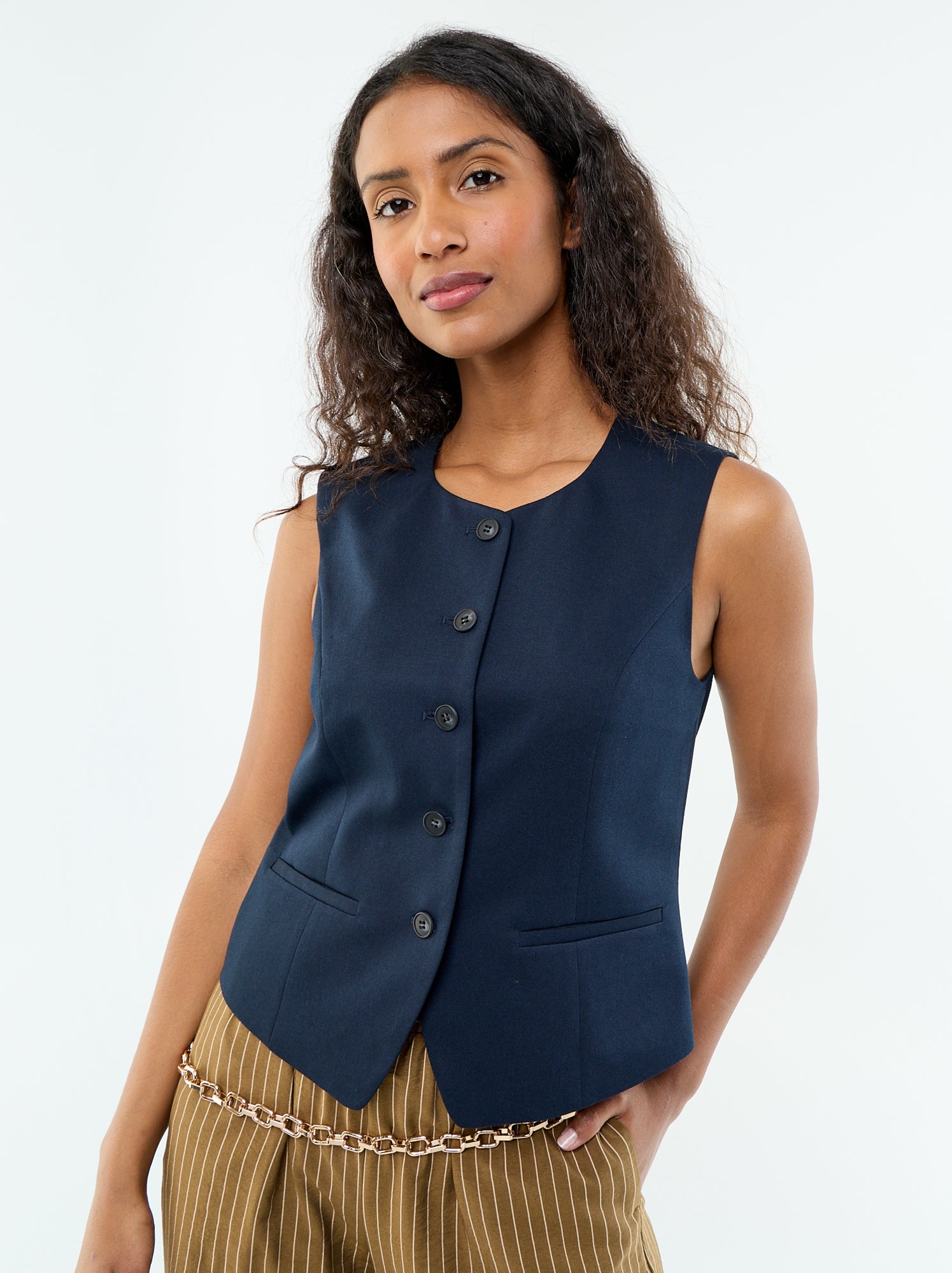 Gilet de costume sans manches uni - Bleu