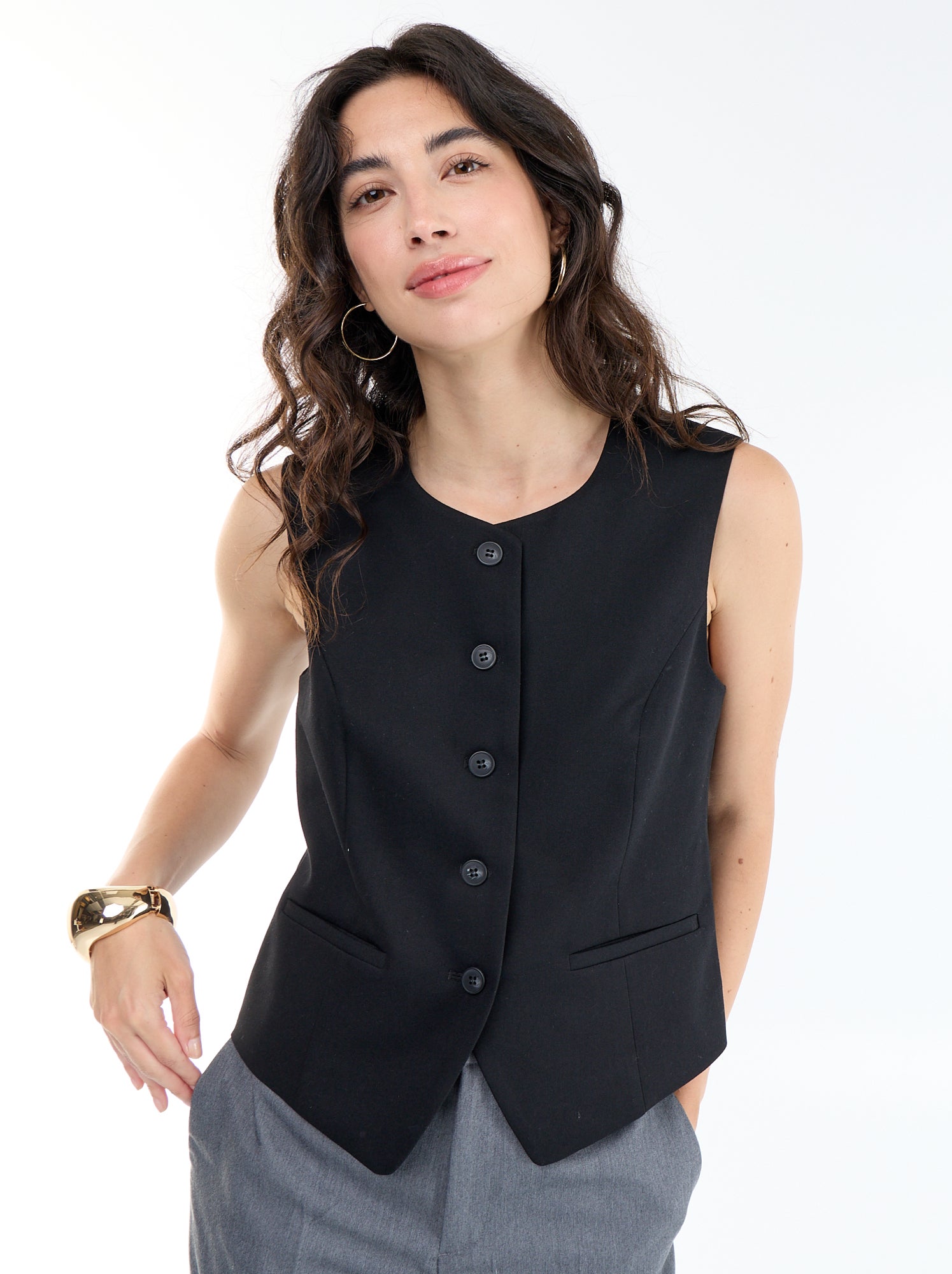 Gilet de costume sans manches uni - Noir