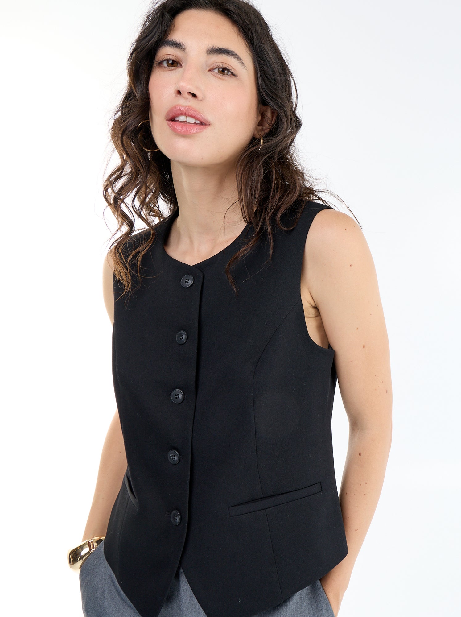Gilet de costume sans manches uni - Noir