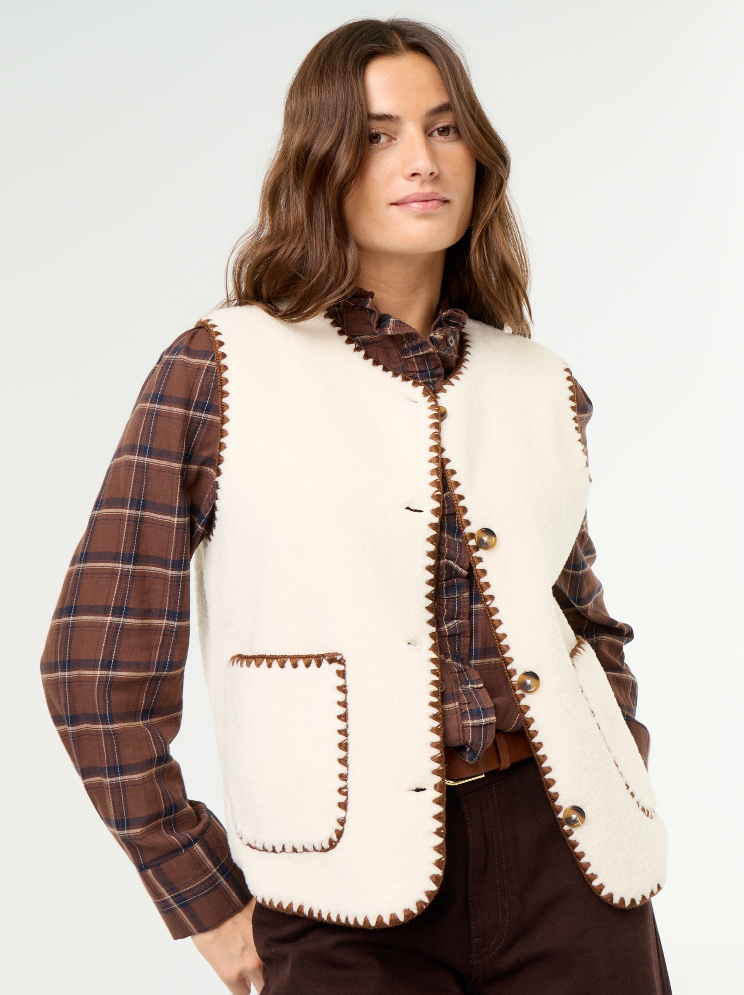 Gilet effet moutonné sans manches - Beige