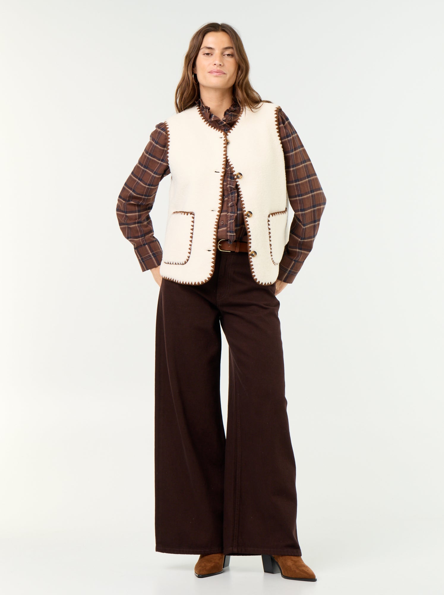 Gilet effet moutonné sans manches - Beige