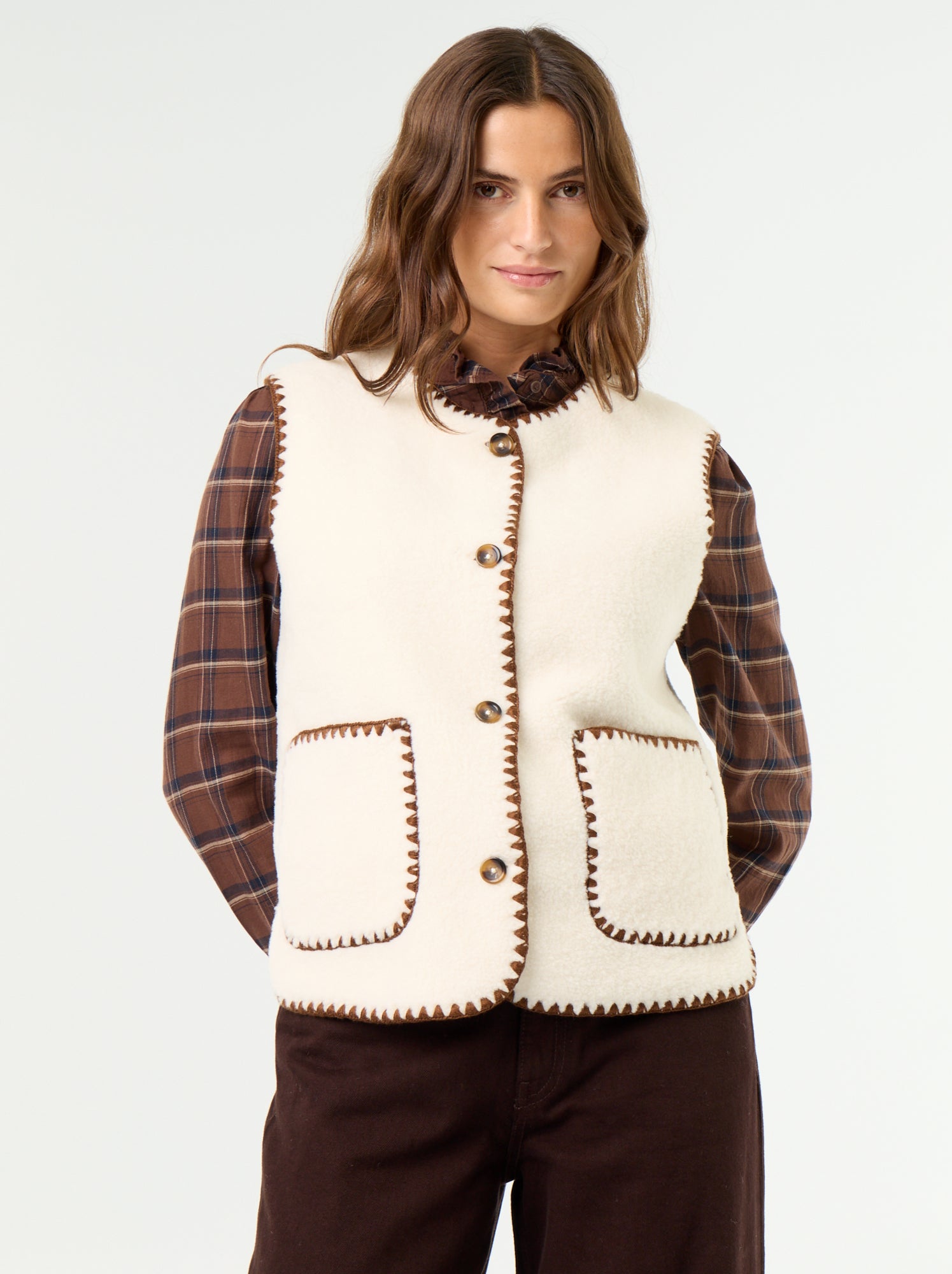 Gilet effet moutonné sans manches - Beige
