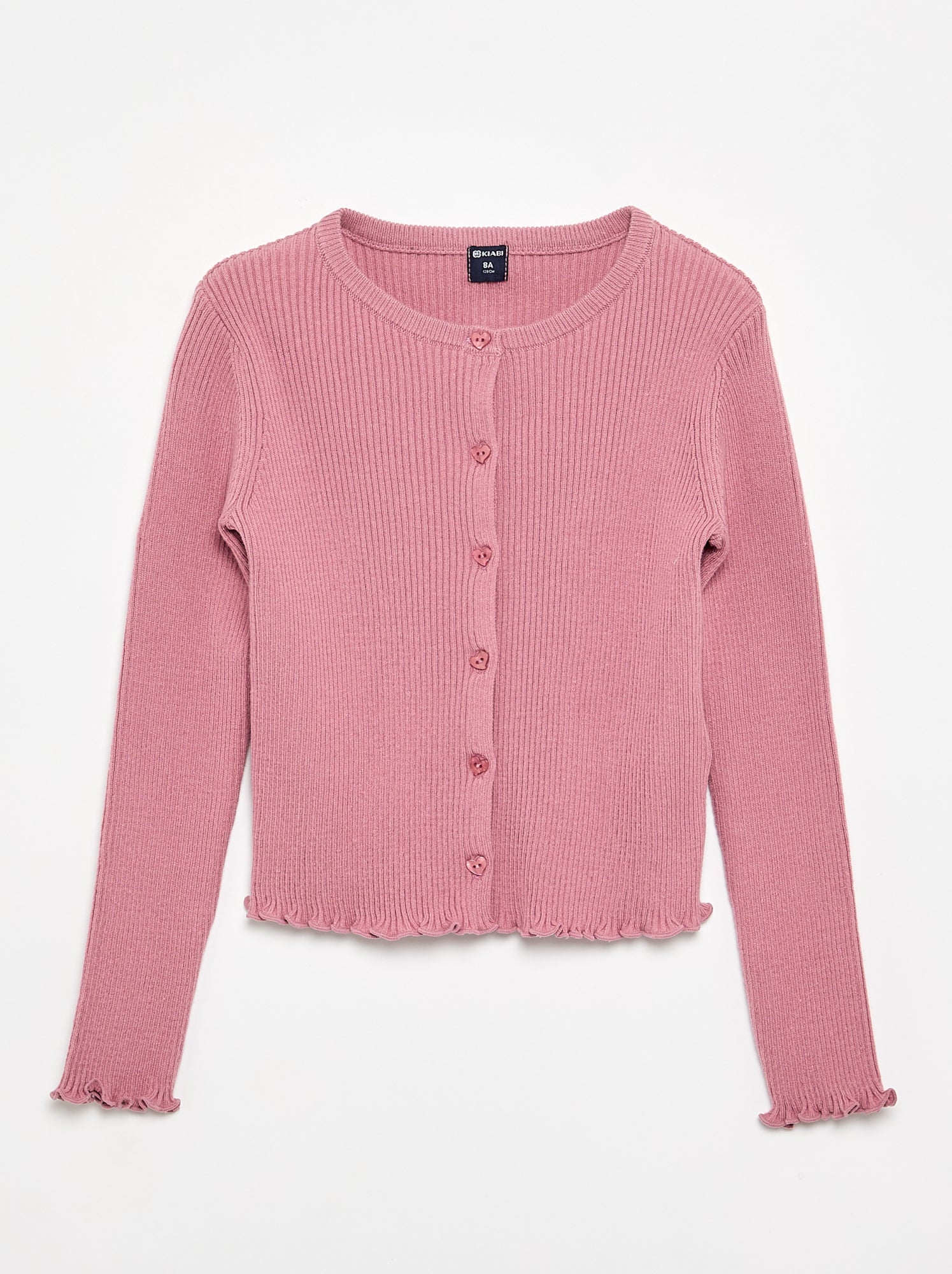 Gilet en maille côtelée à manches longues - Rose