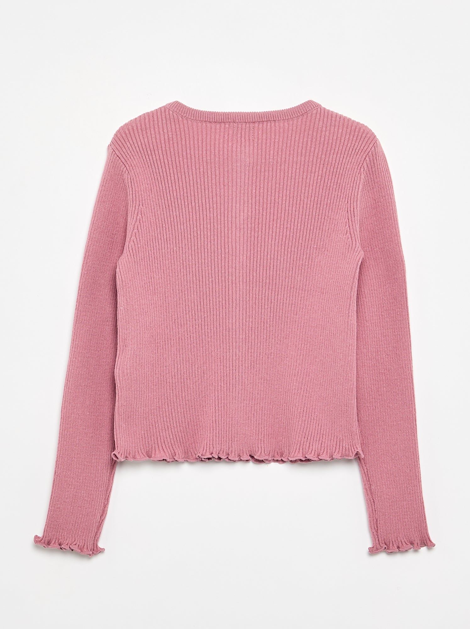 Gilet en maille côtelée à manches longues - Rose