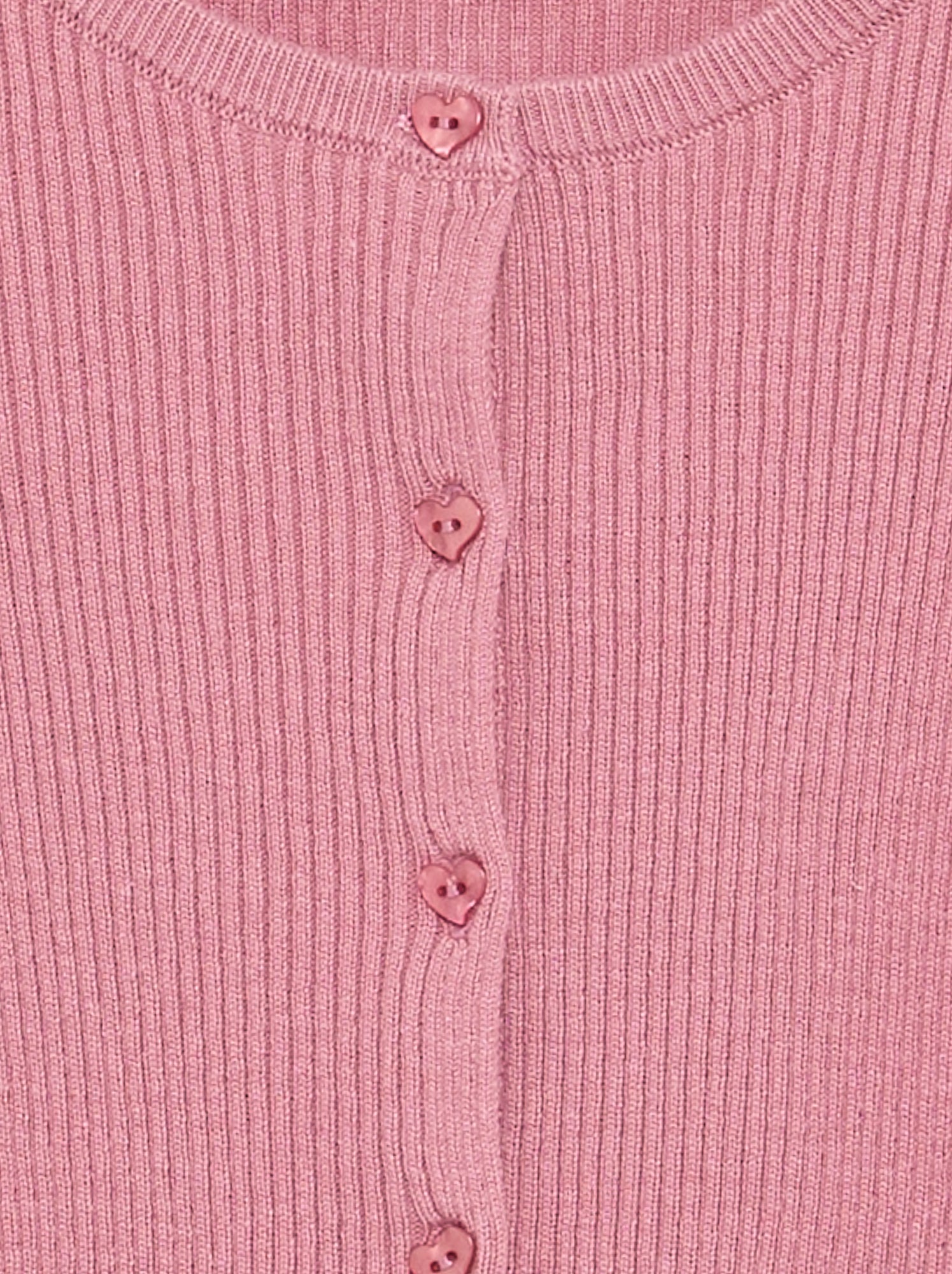 Gilet en maille côtelée à manches longues - Rose