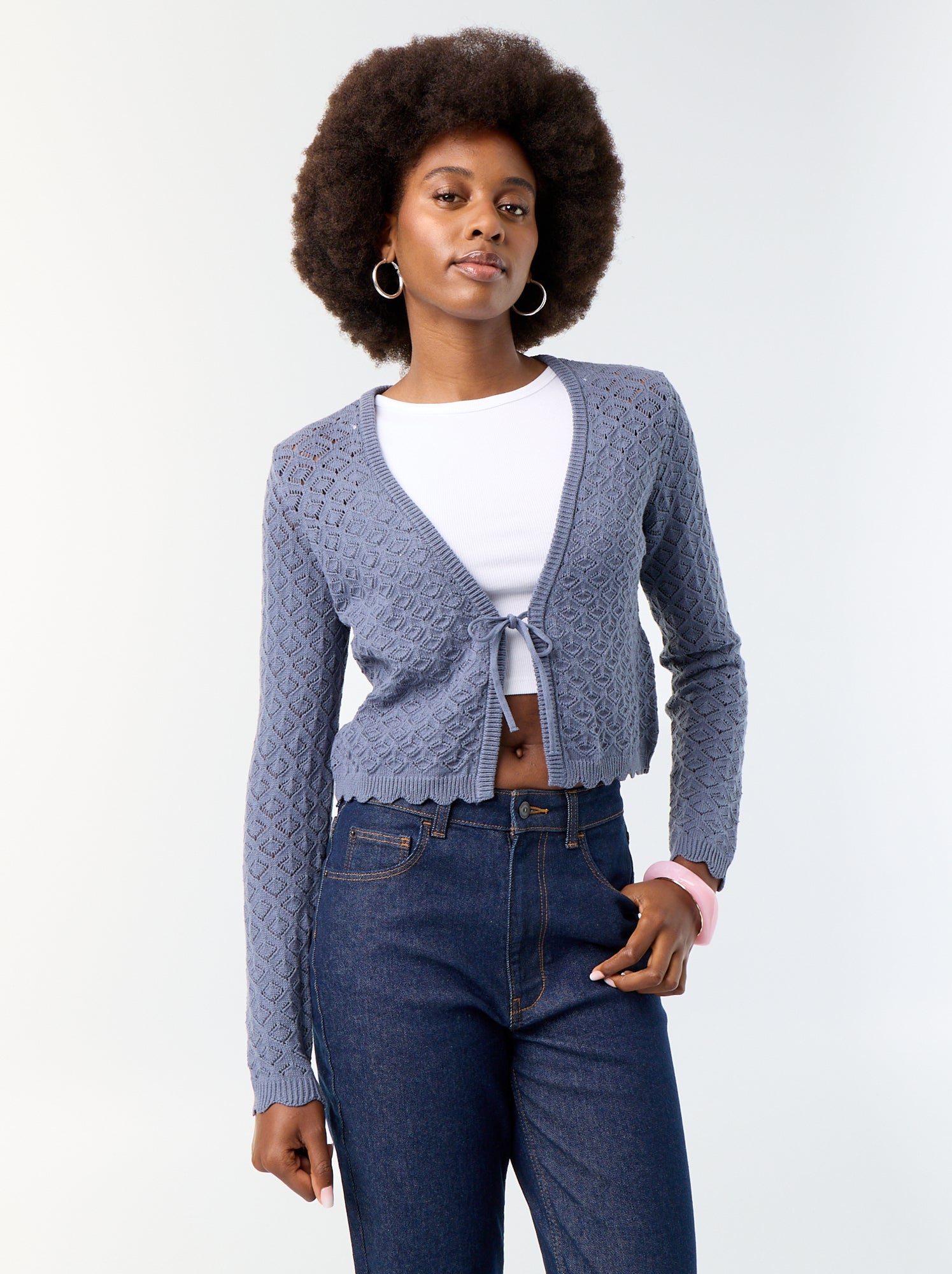 Gilet en maille crochet ajourée - Gris