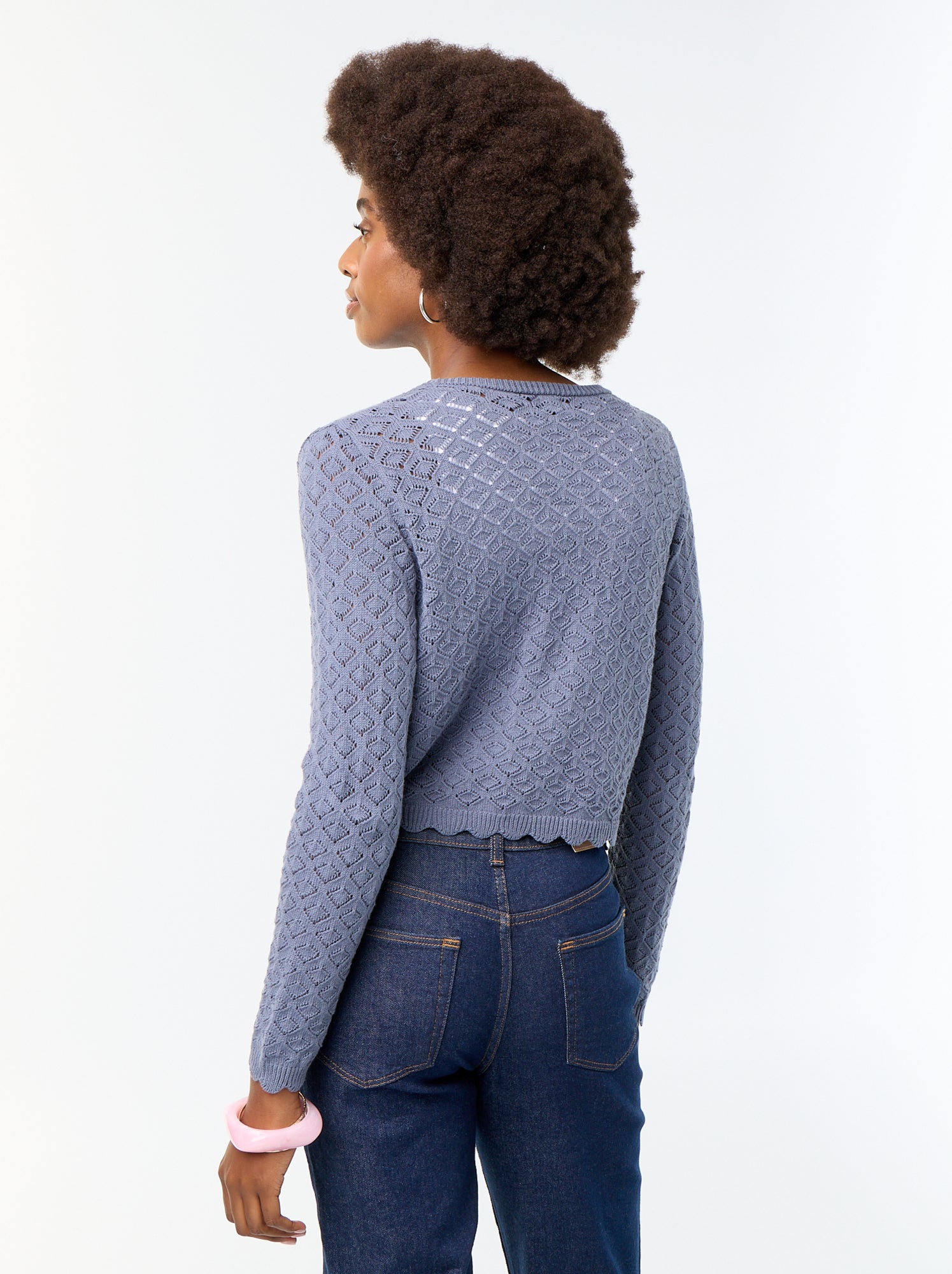 Gilet en maille crochet ajourée - Gris