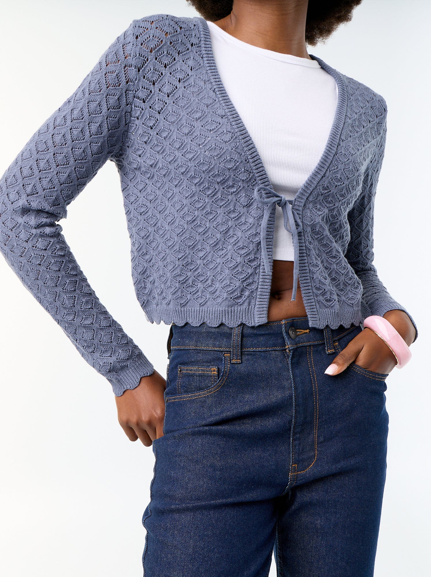 Gilet en maille crochet ajourée - Gris