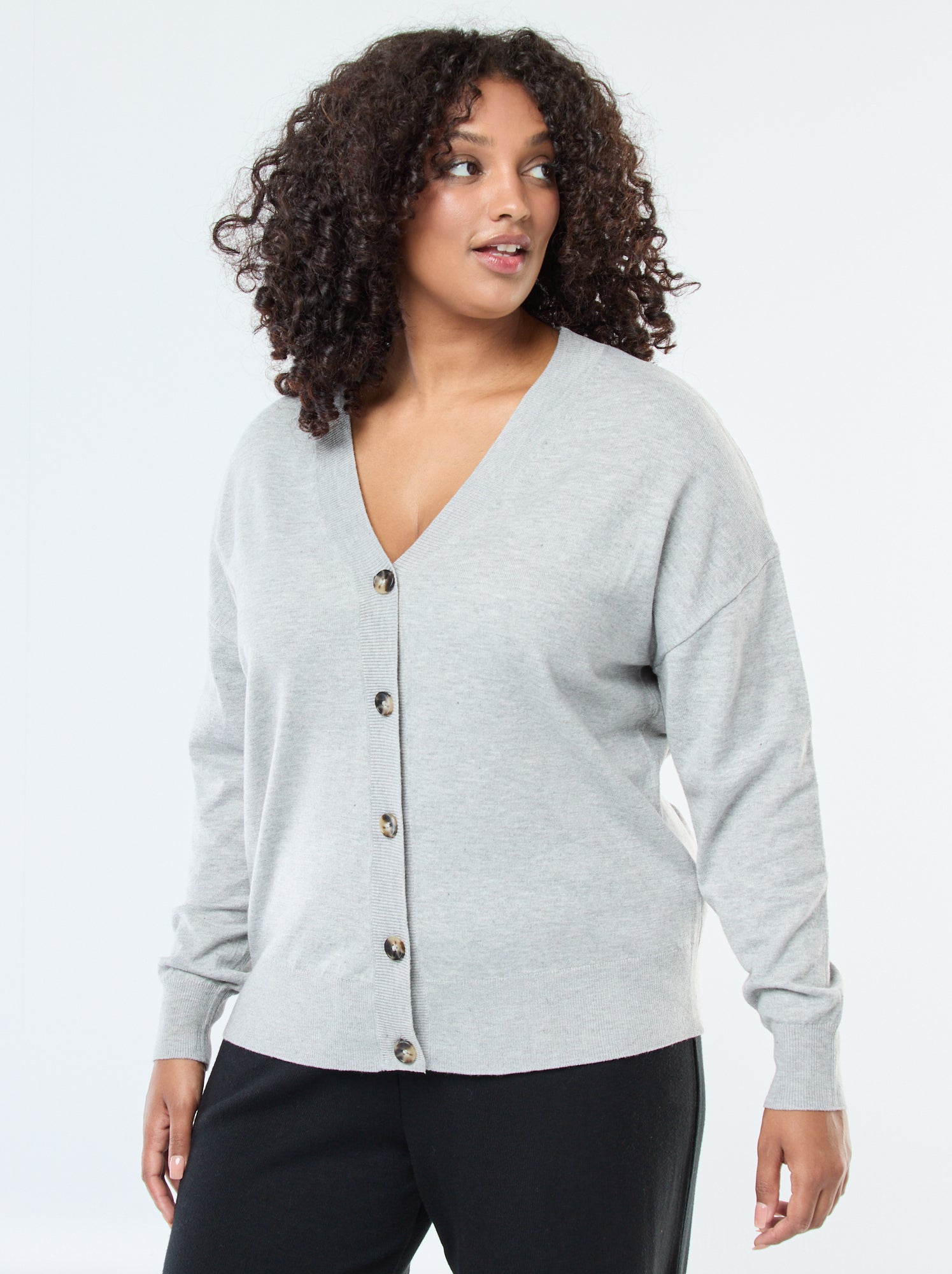 Gilet en maille fine avec ouverture boutonnée - Gris