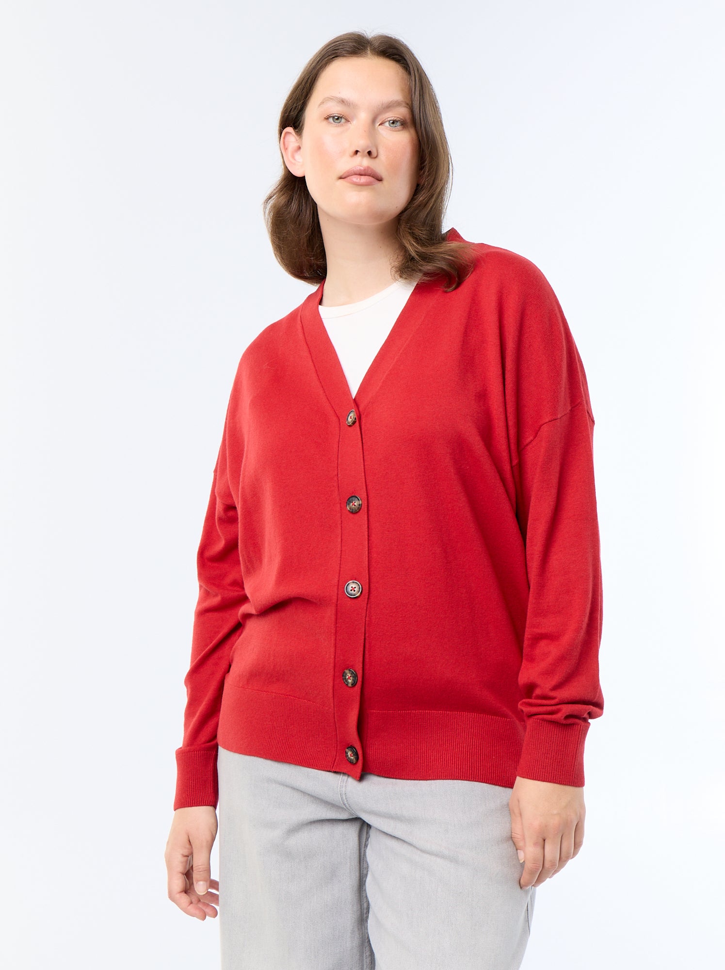 Gilet en maille fine avec ouverture boutonnée - Rouge