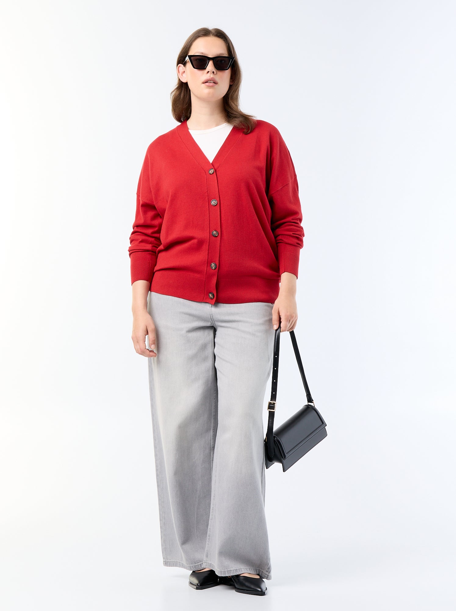 Gilet en maille fine avec ouverture boutonnée - Rouge