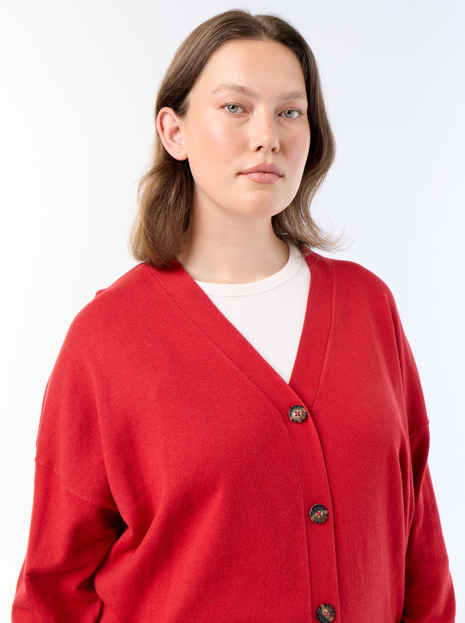 Gilet en maille fine avec ouverture boutonnée - Rouge