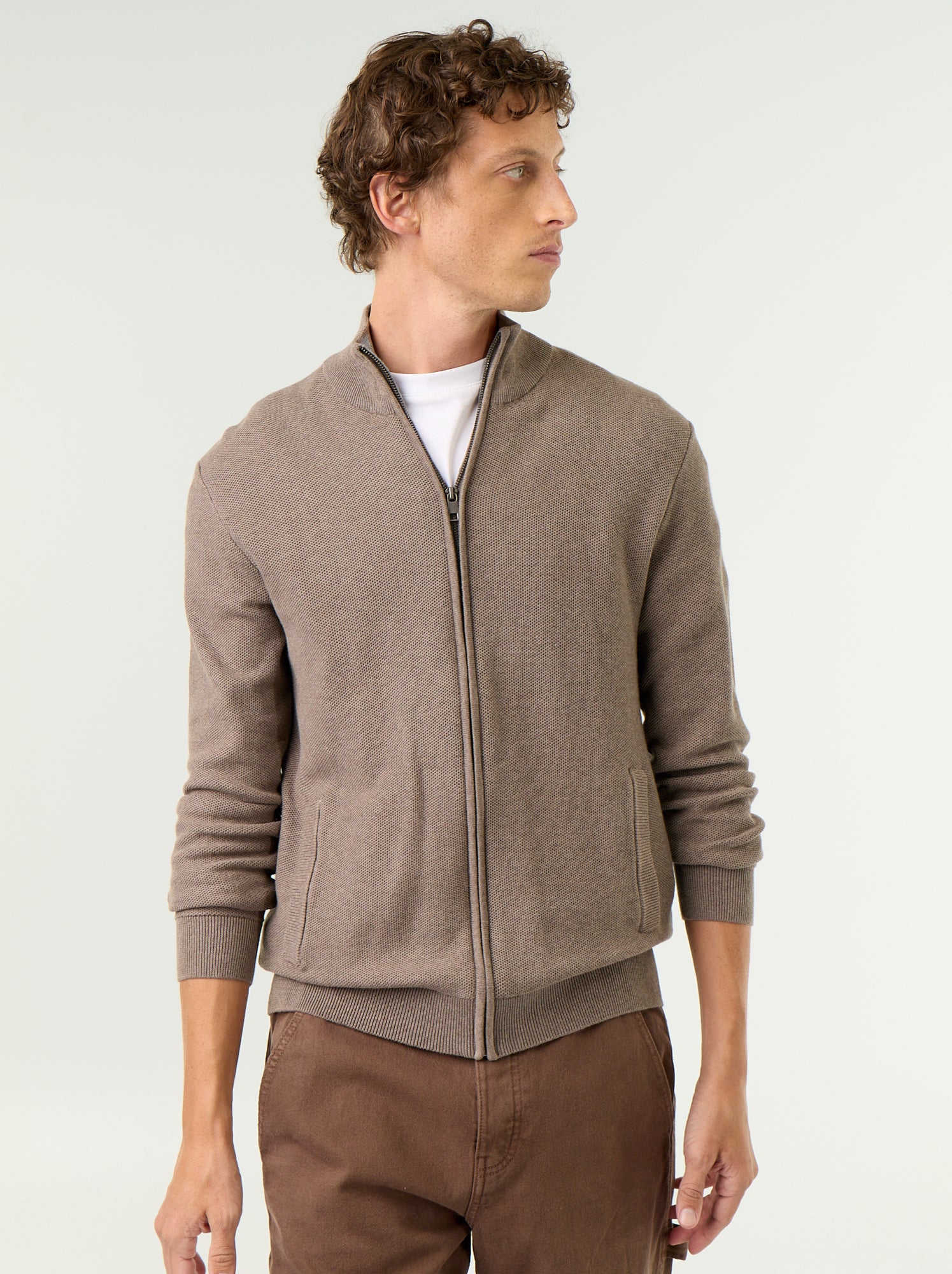 Gilet en maille fine jauge zippé - Marron