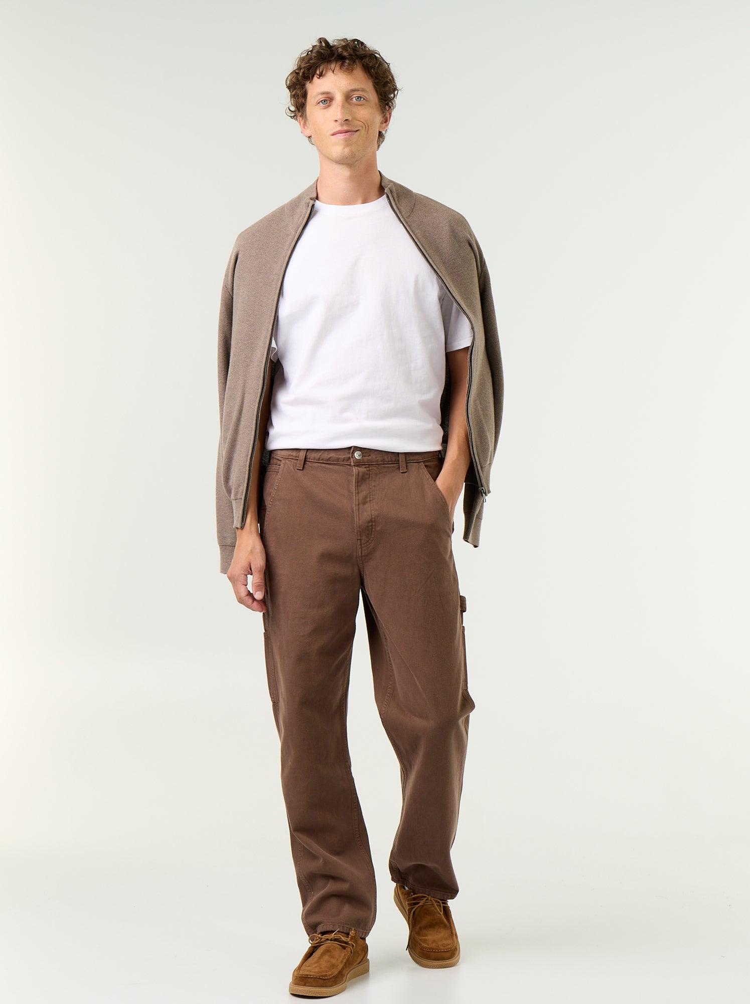 Gilet en maille fine jauge zippé - Marron