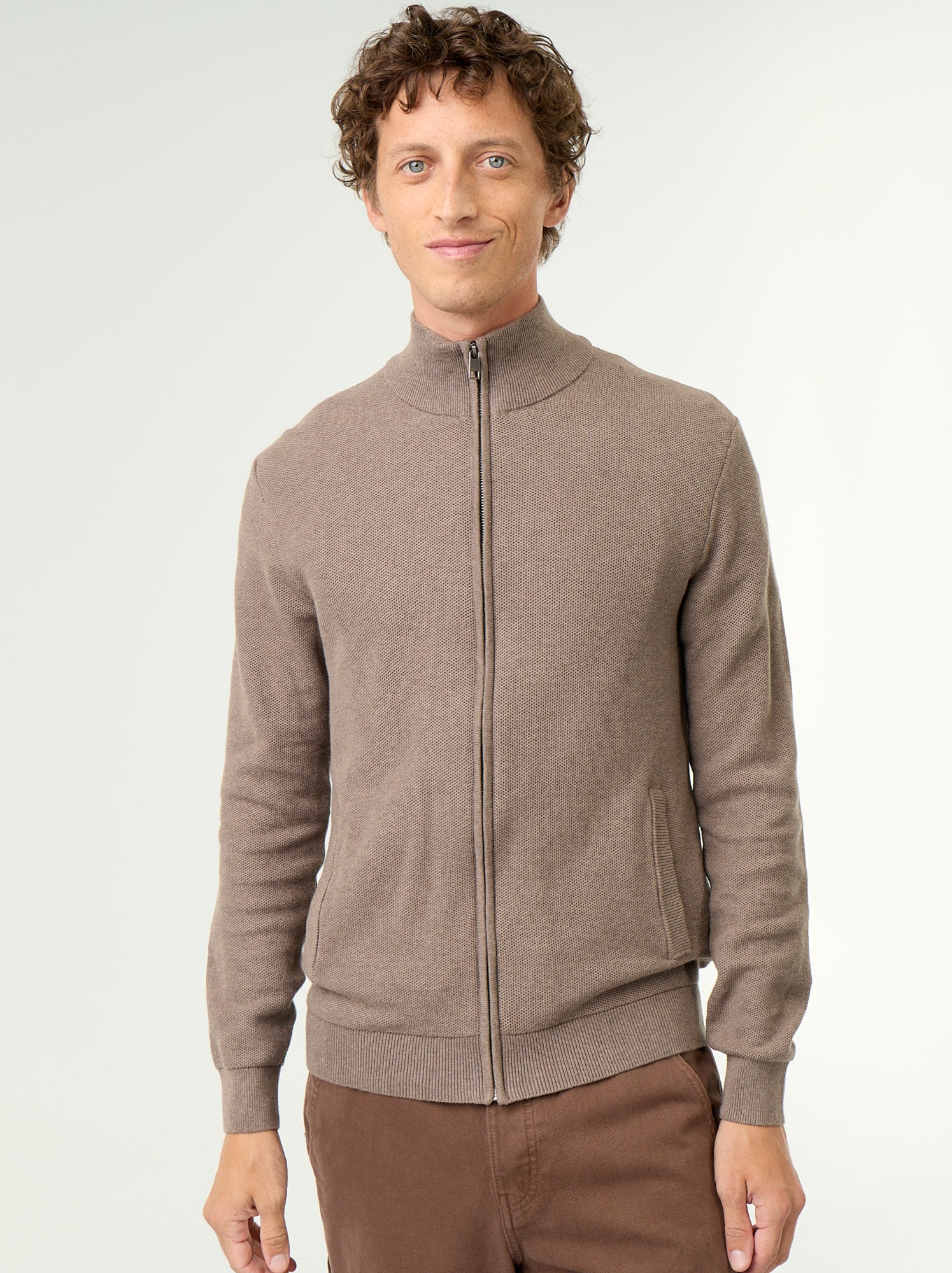 Gilet en maille fine jauge zippé - Marron