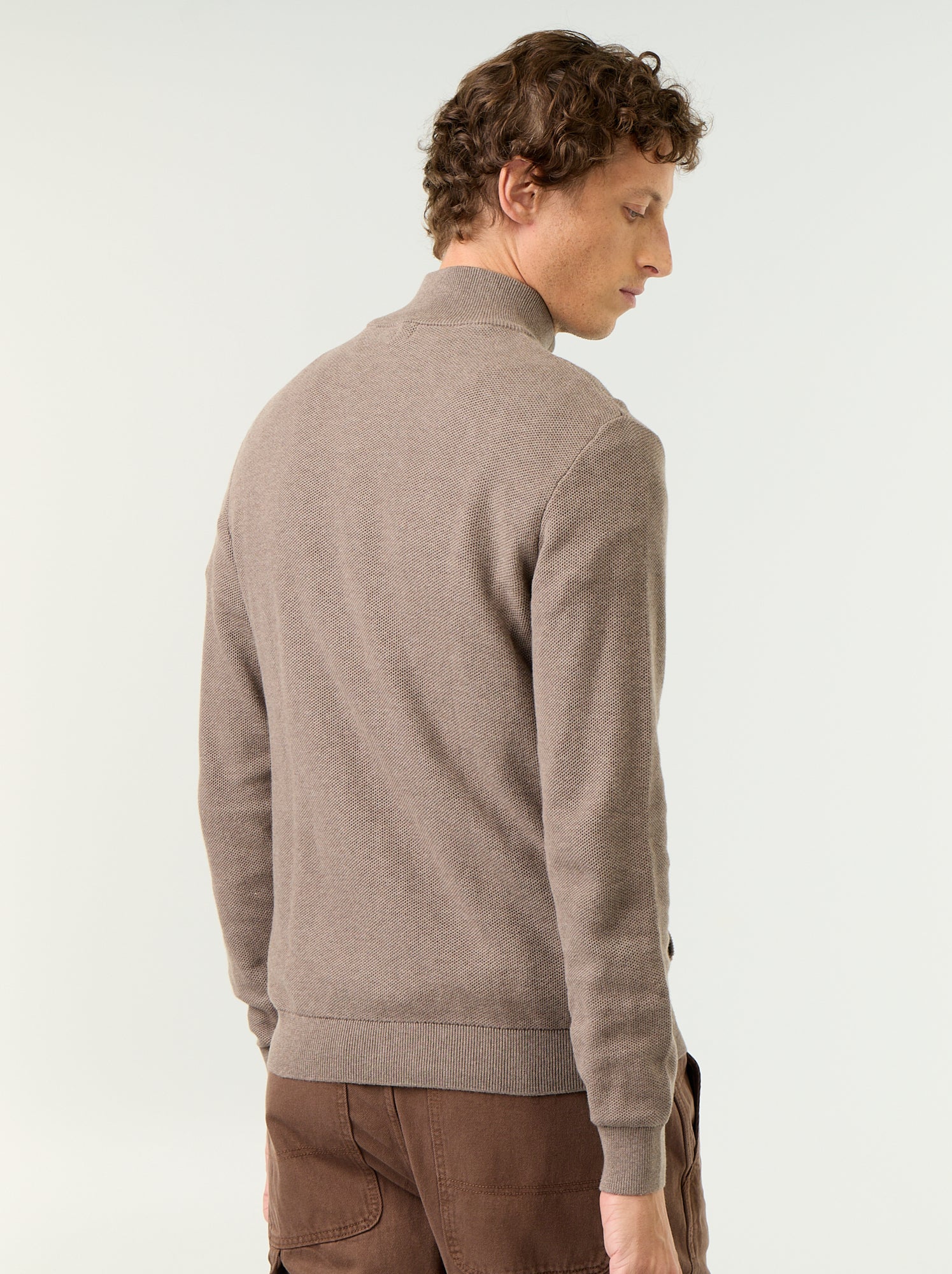Gilet en maille fine jauge zippé - Marron