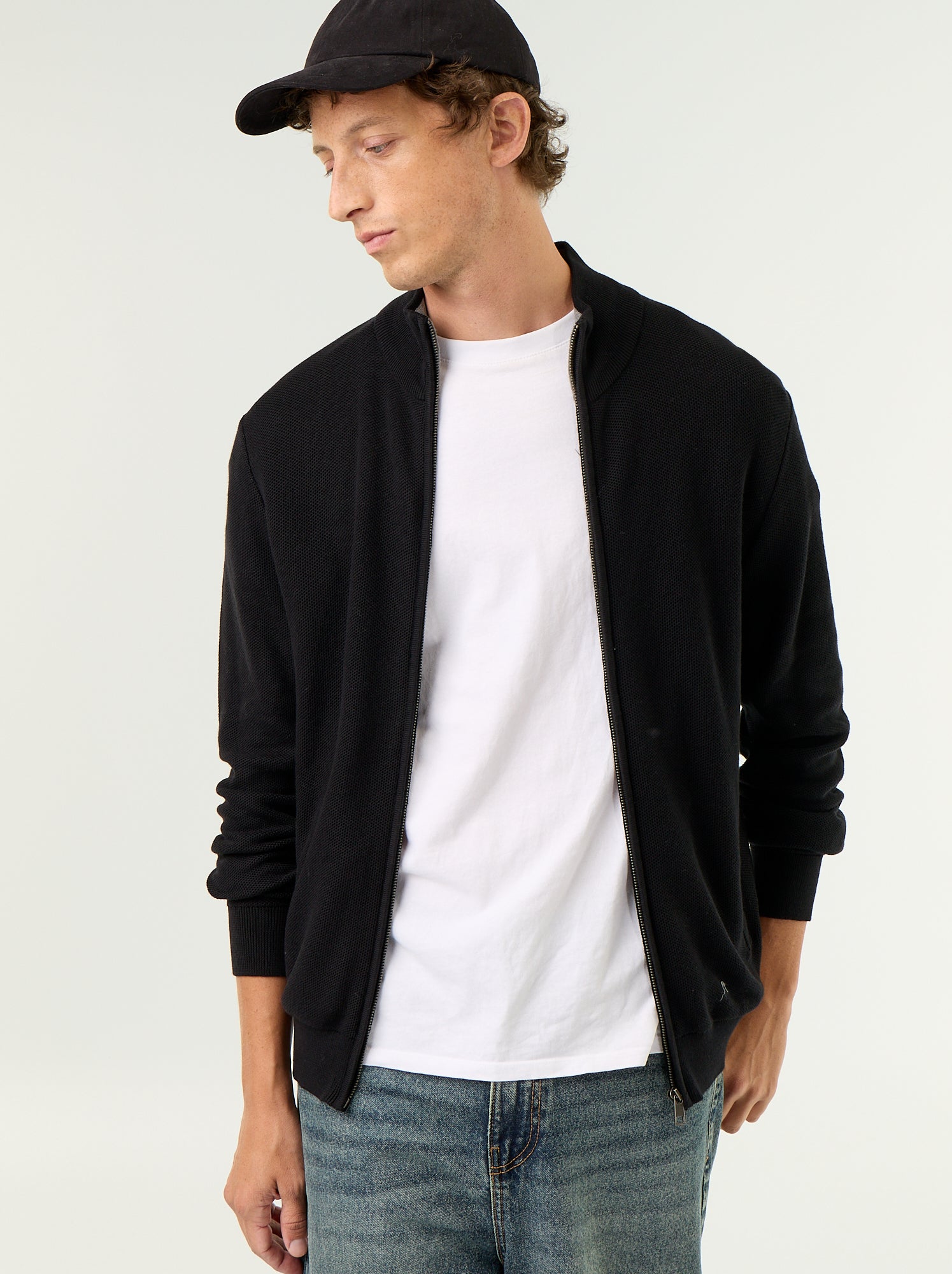Gilet en maille fine jauge zippé - Noir