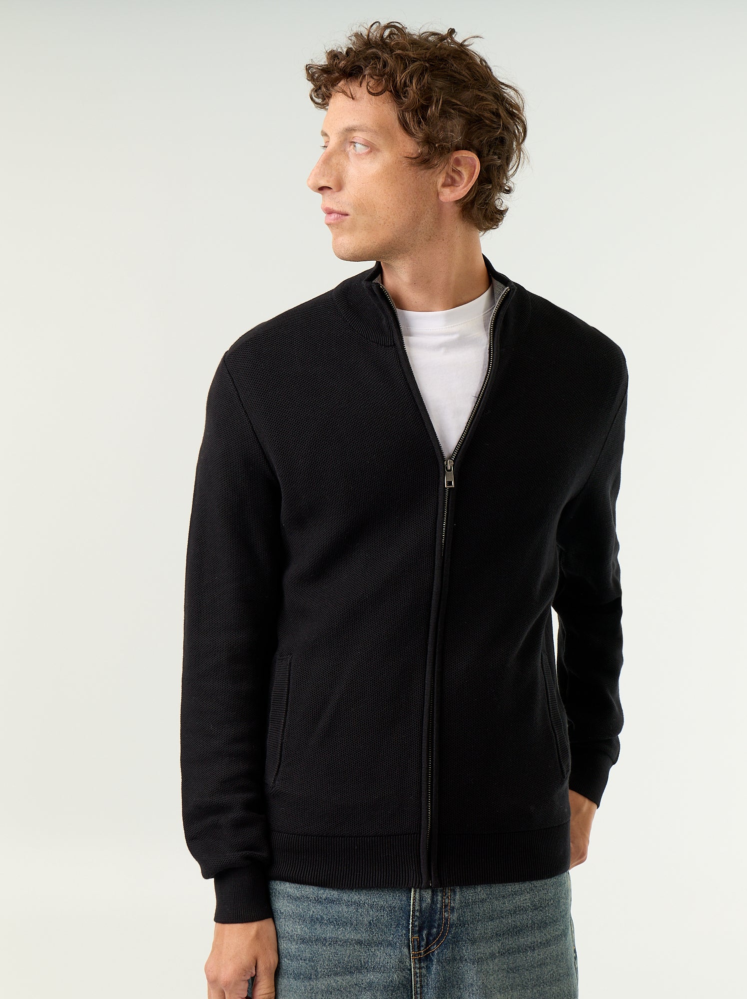 Gilet en maille fine jauge zippé - Noir