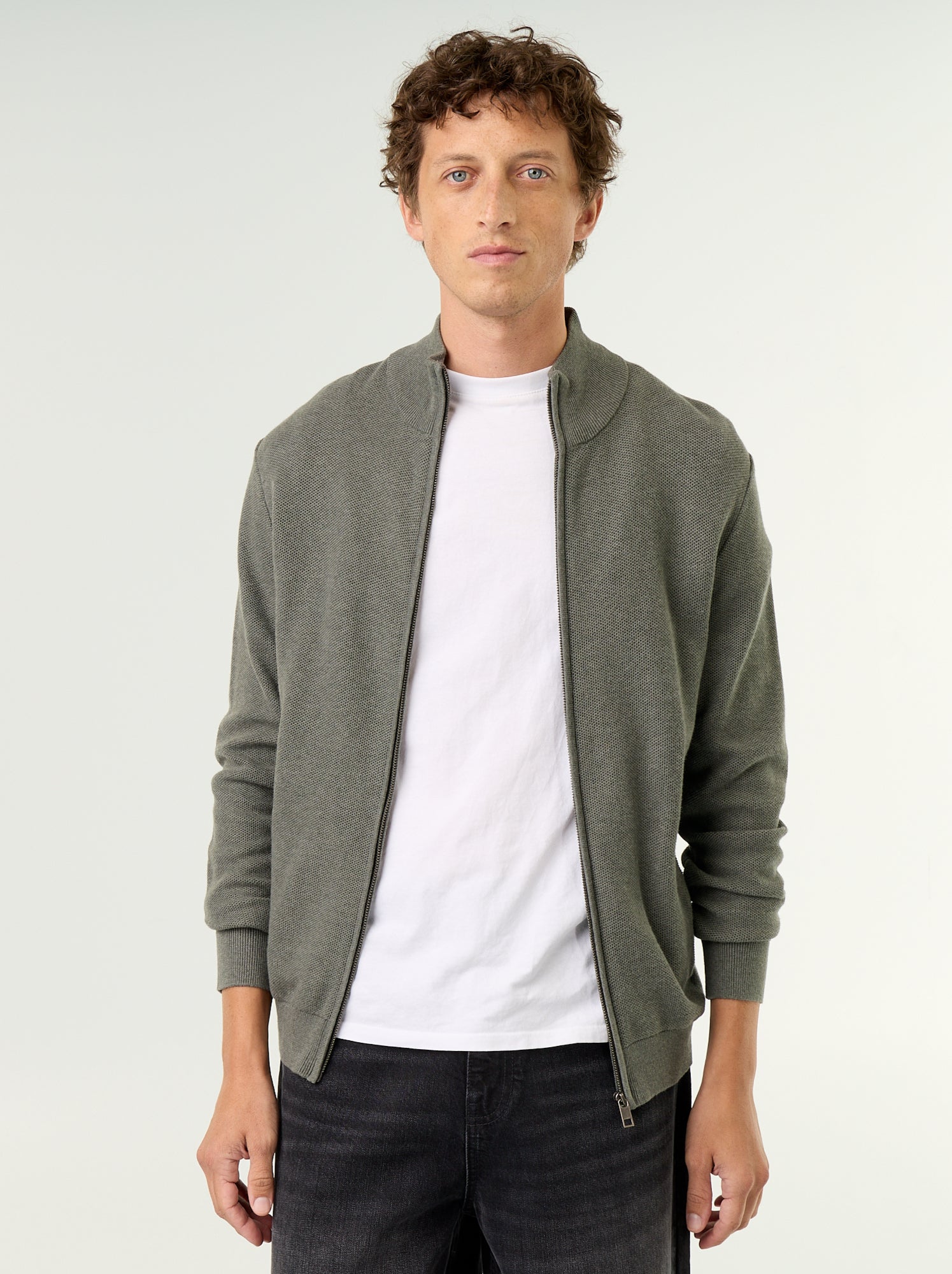 Gilet en maille fine jauge zippé - Vert