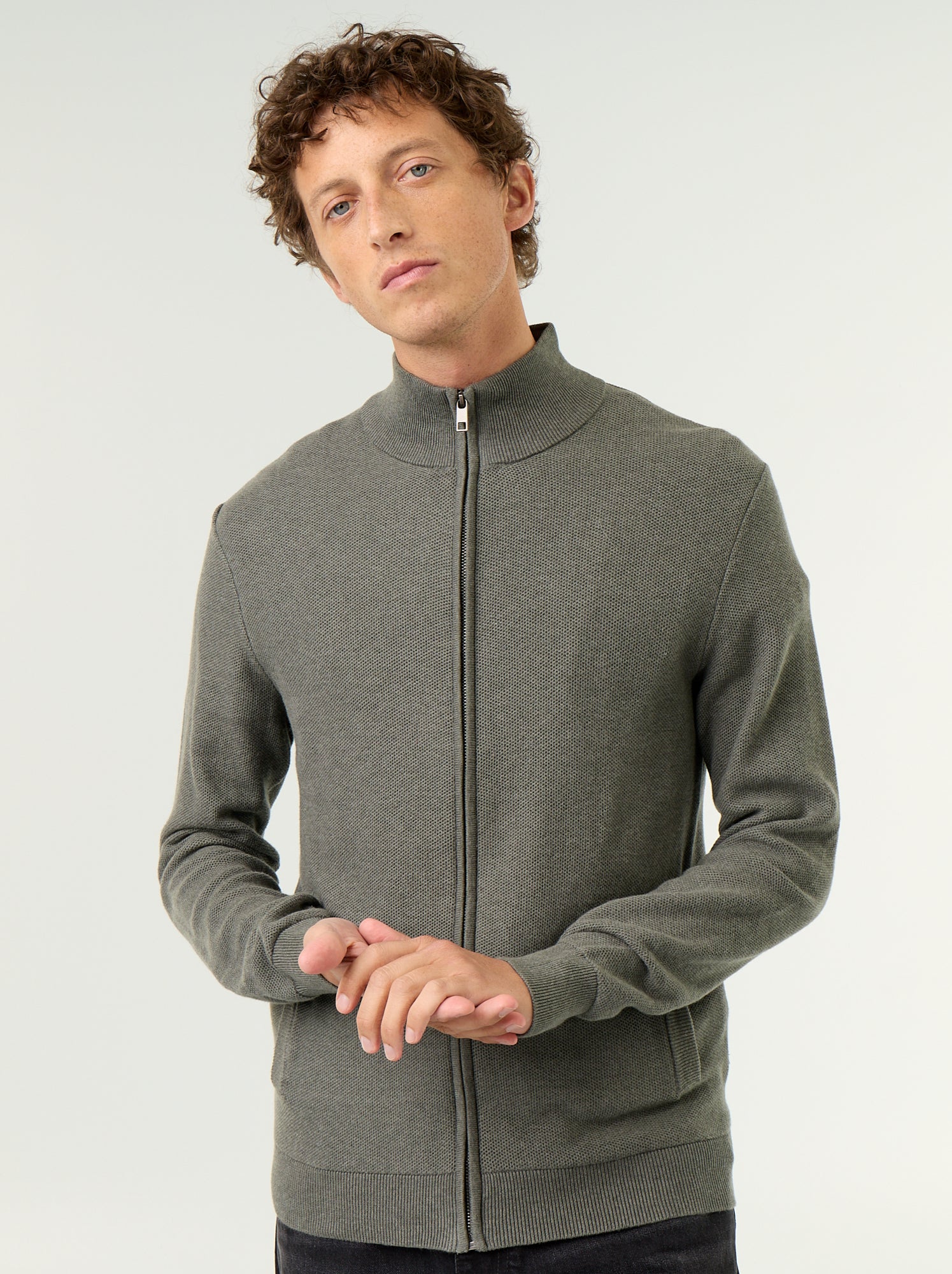 Gilet en maille fine jauge zippé - Vert