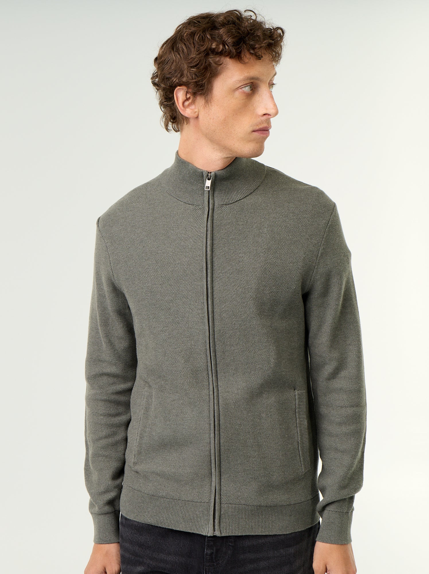 Gilet en maille fine jauge zippé - Vert