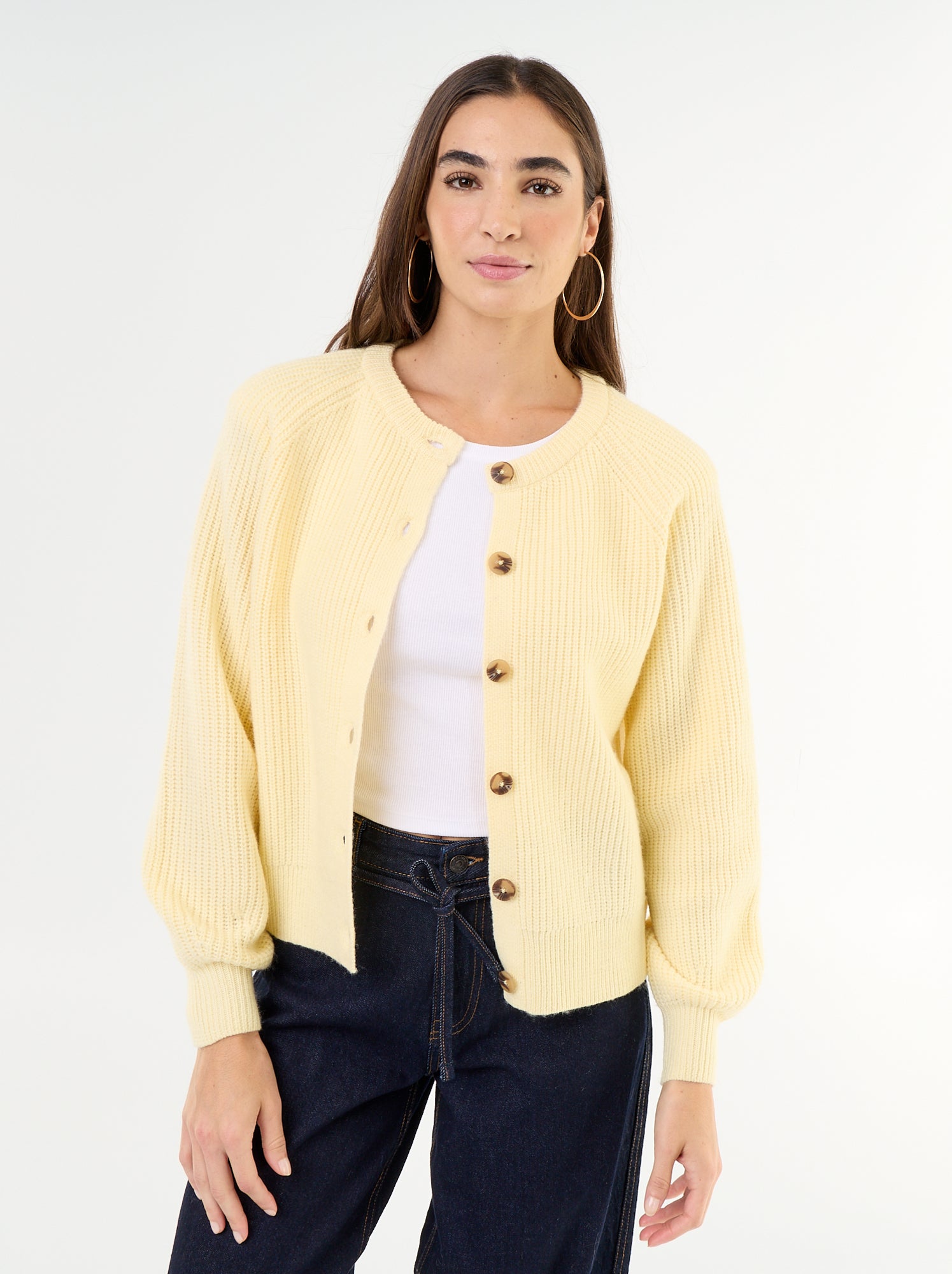 Gilet en maille grosse jauge - Jaune