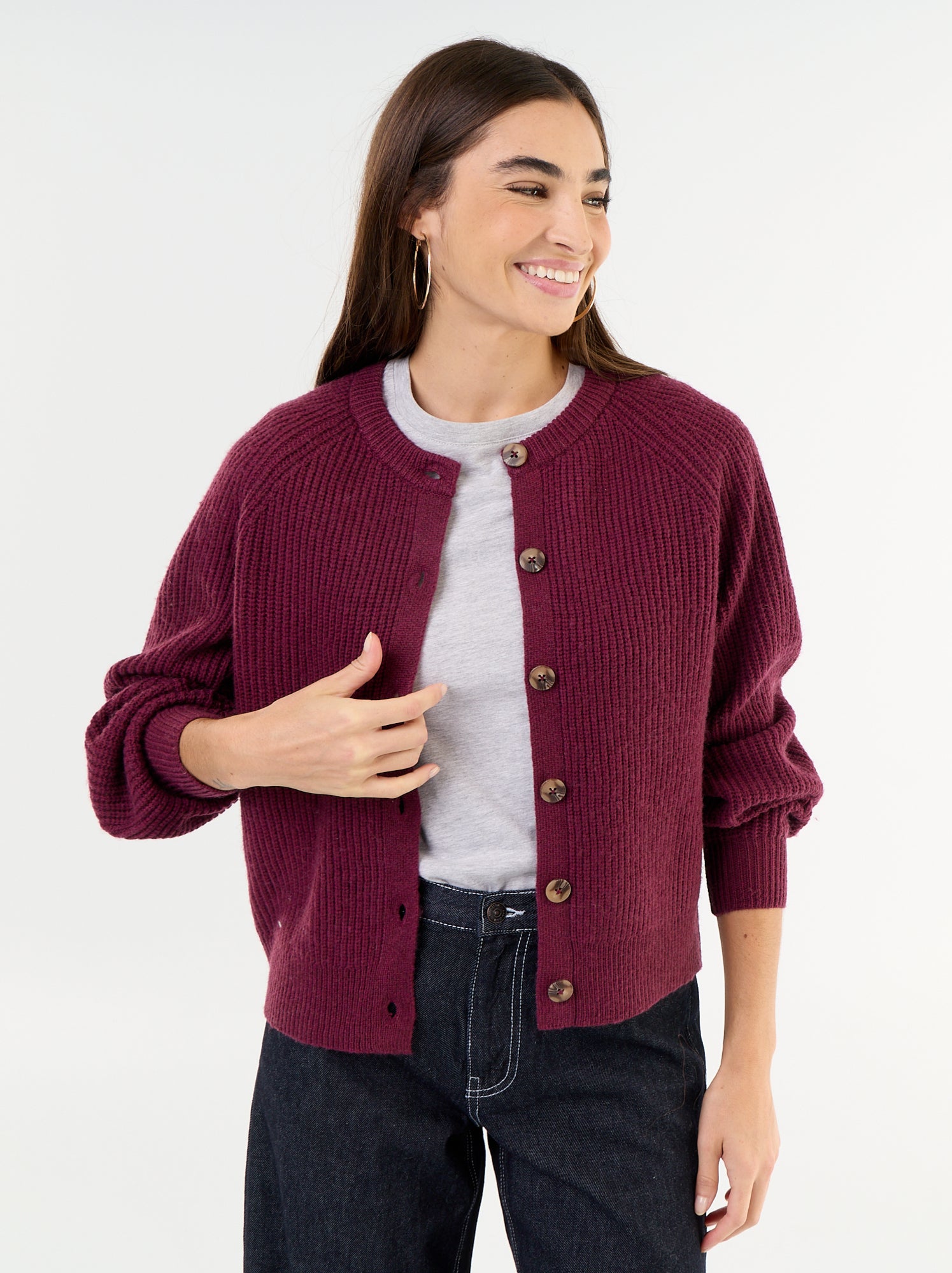 Gilet en maille grosse jauge - Rose