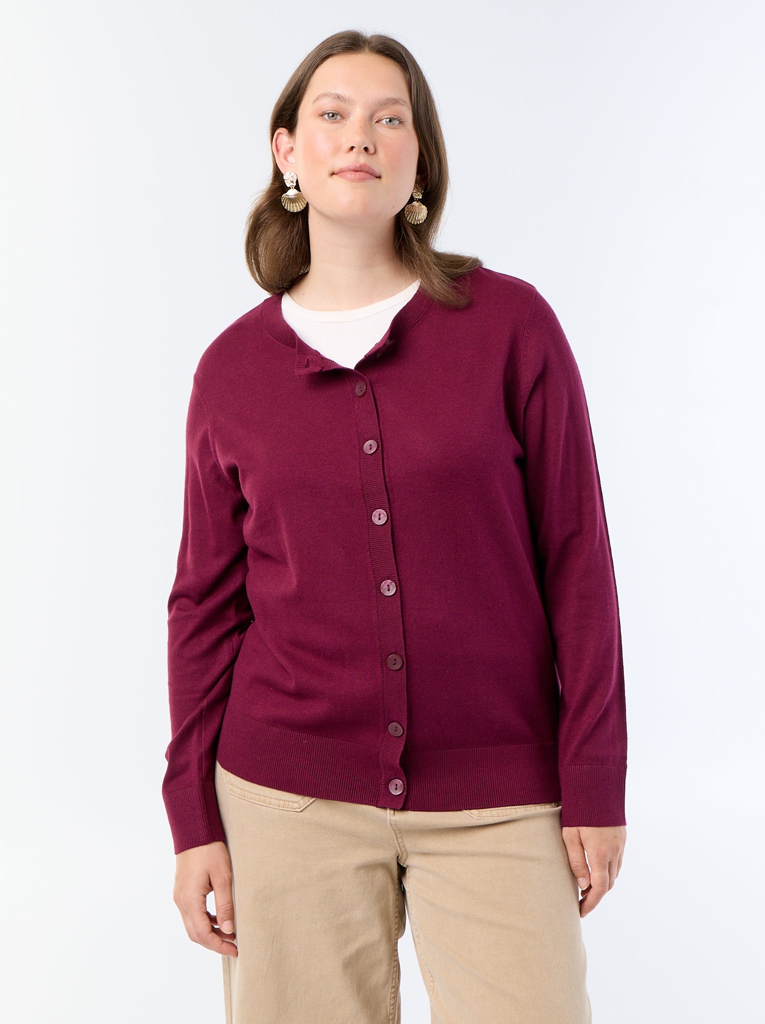 Gilet en maille uni - Bordeaux