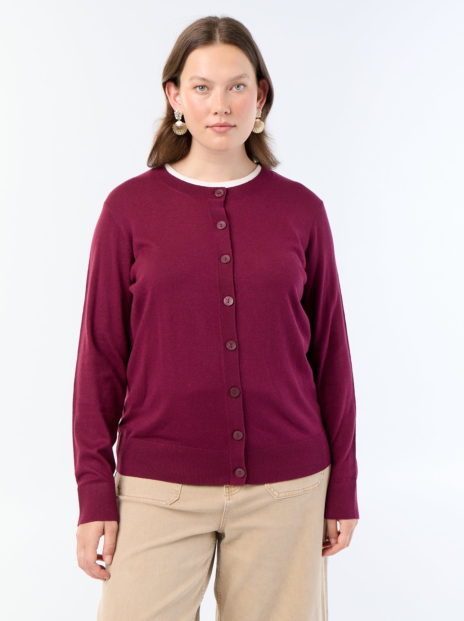 Gilet en maille uni - Bordeaux