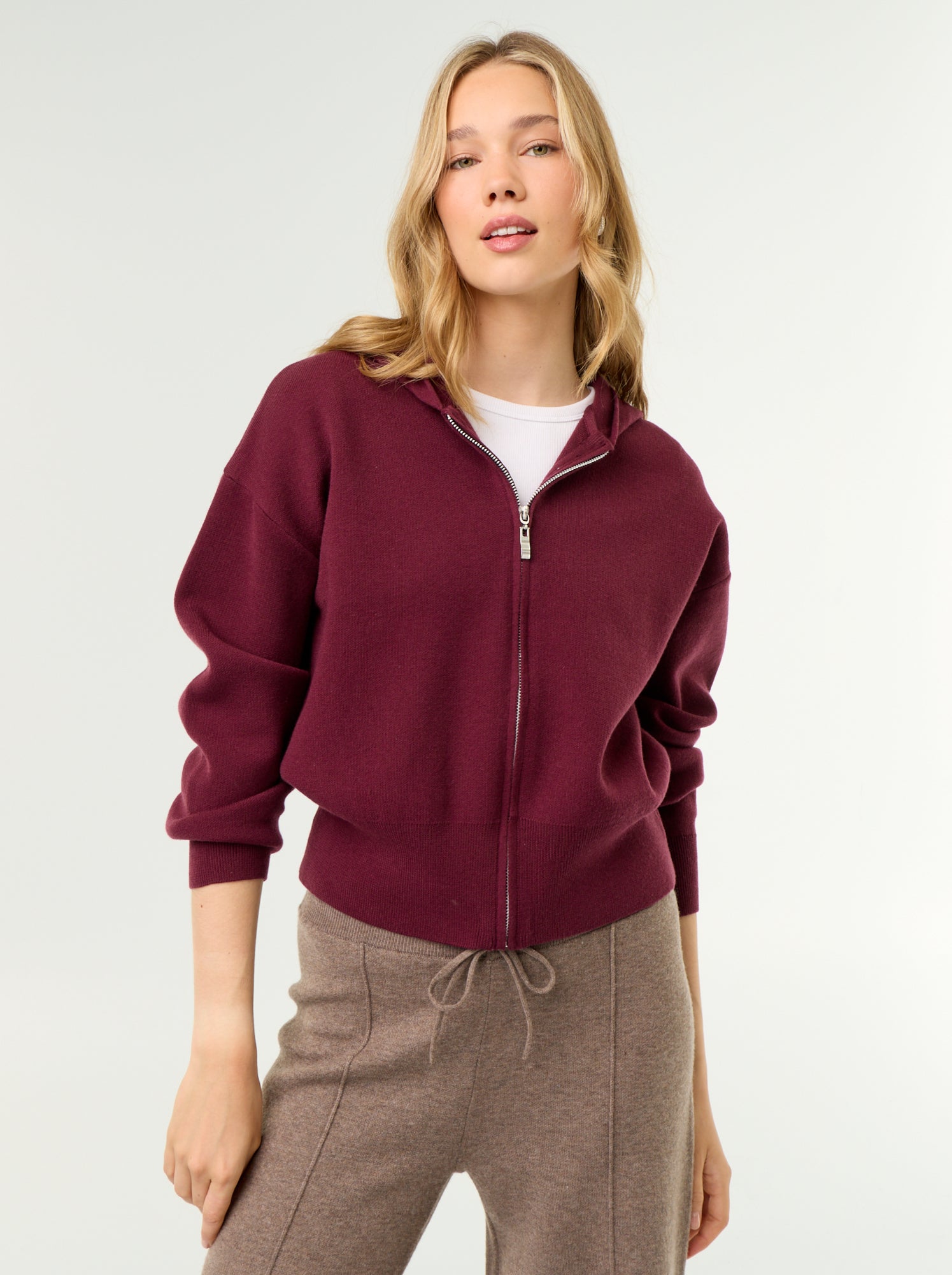 Gilet en matière ottoman à capuche - Rose