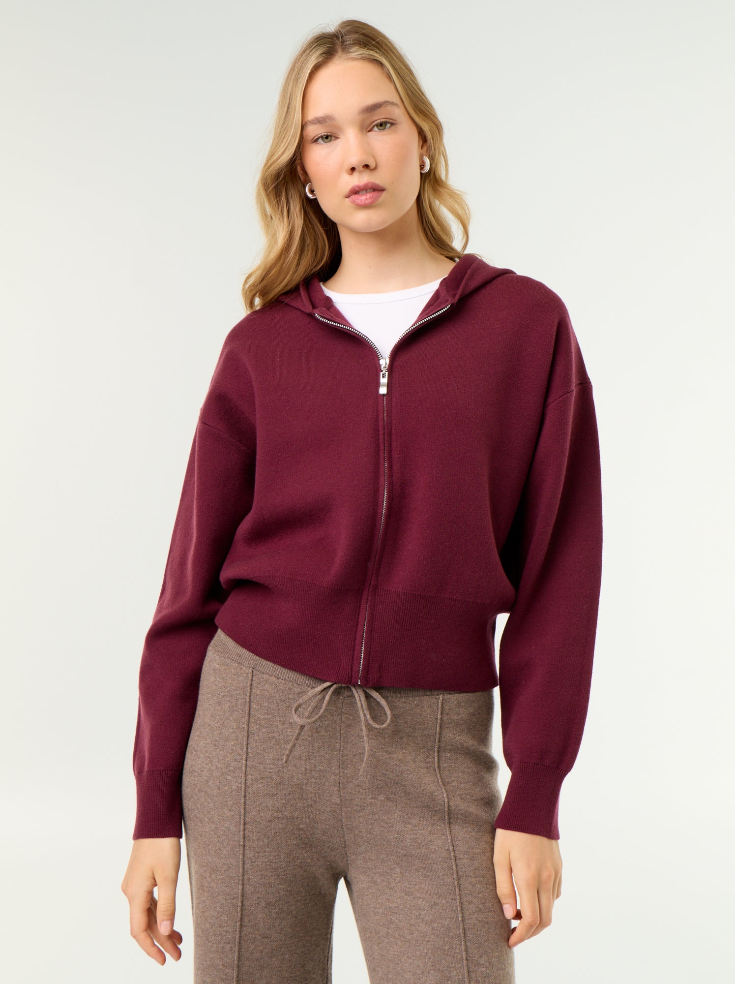 Gilet en matière ottoman à capuche - Rose