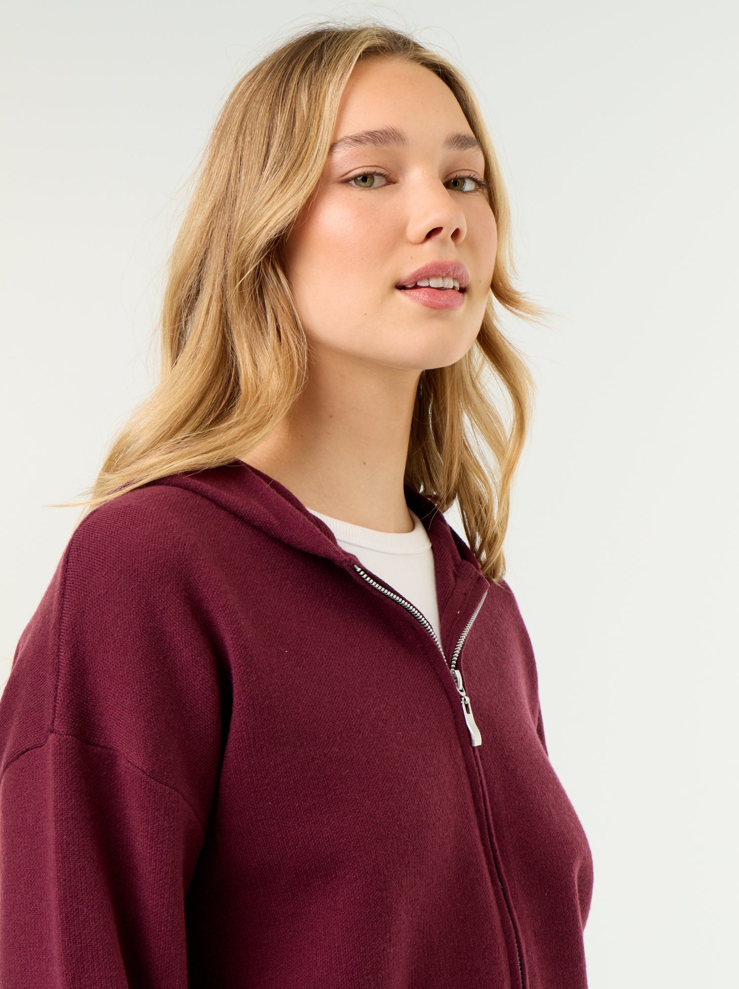 Gilet en matière ottoman à capuche - Rose