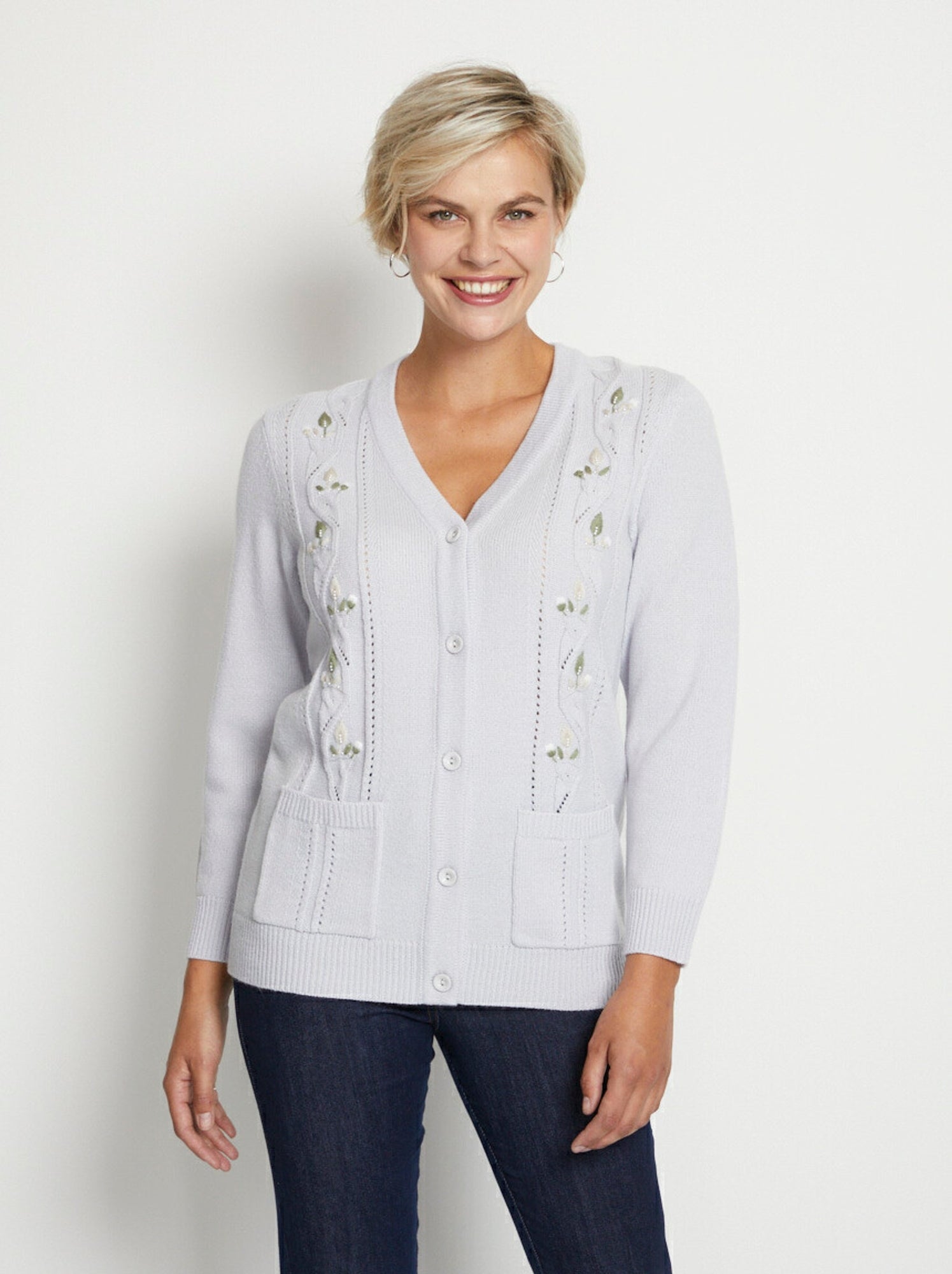 Gilet long boutonné brodé perlé col v - afibel - Argenté