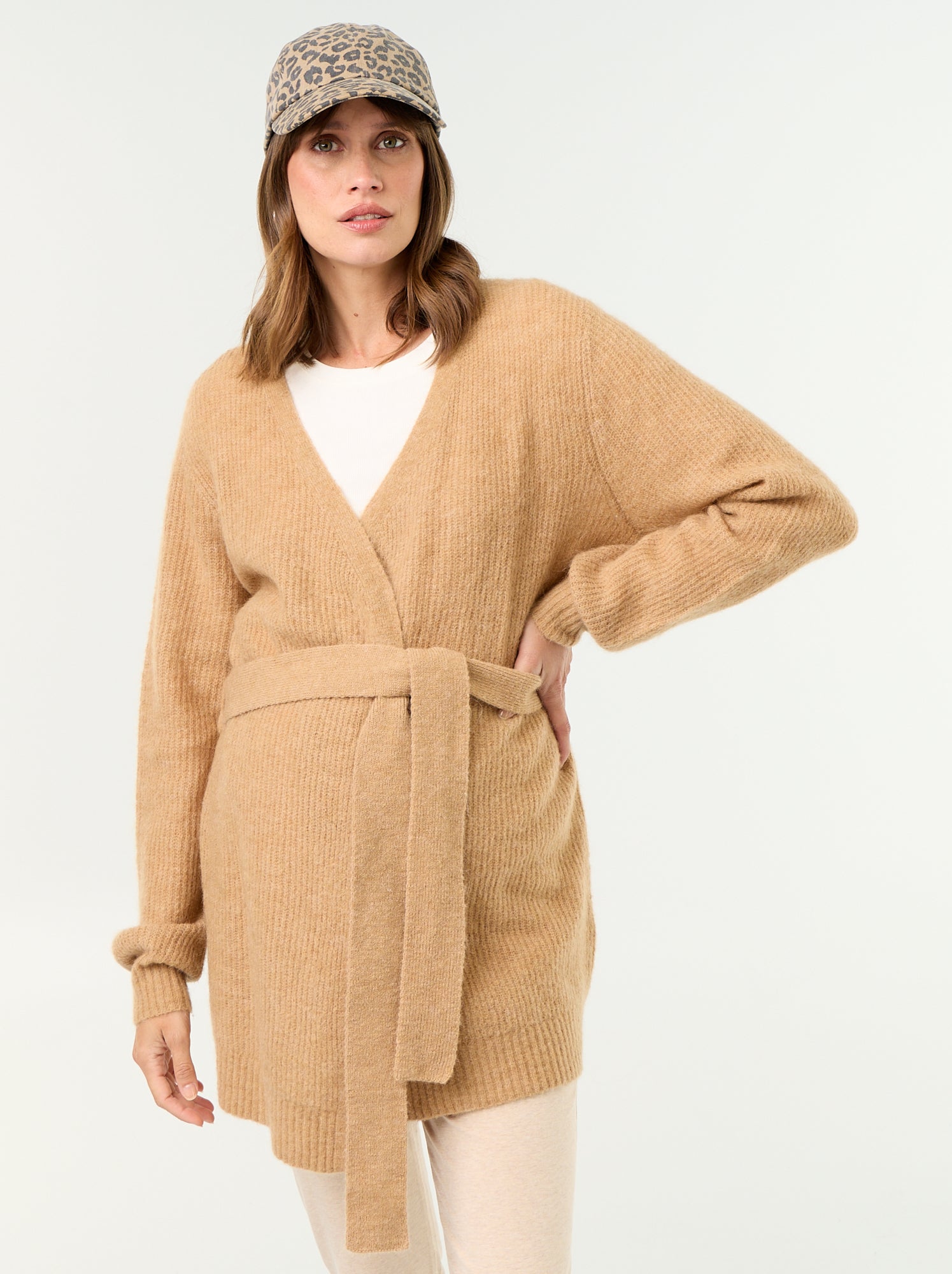 Gilet long de maternité en mohair mélangé - Beige