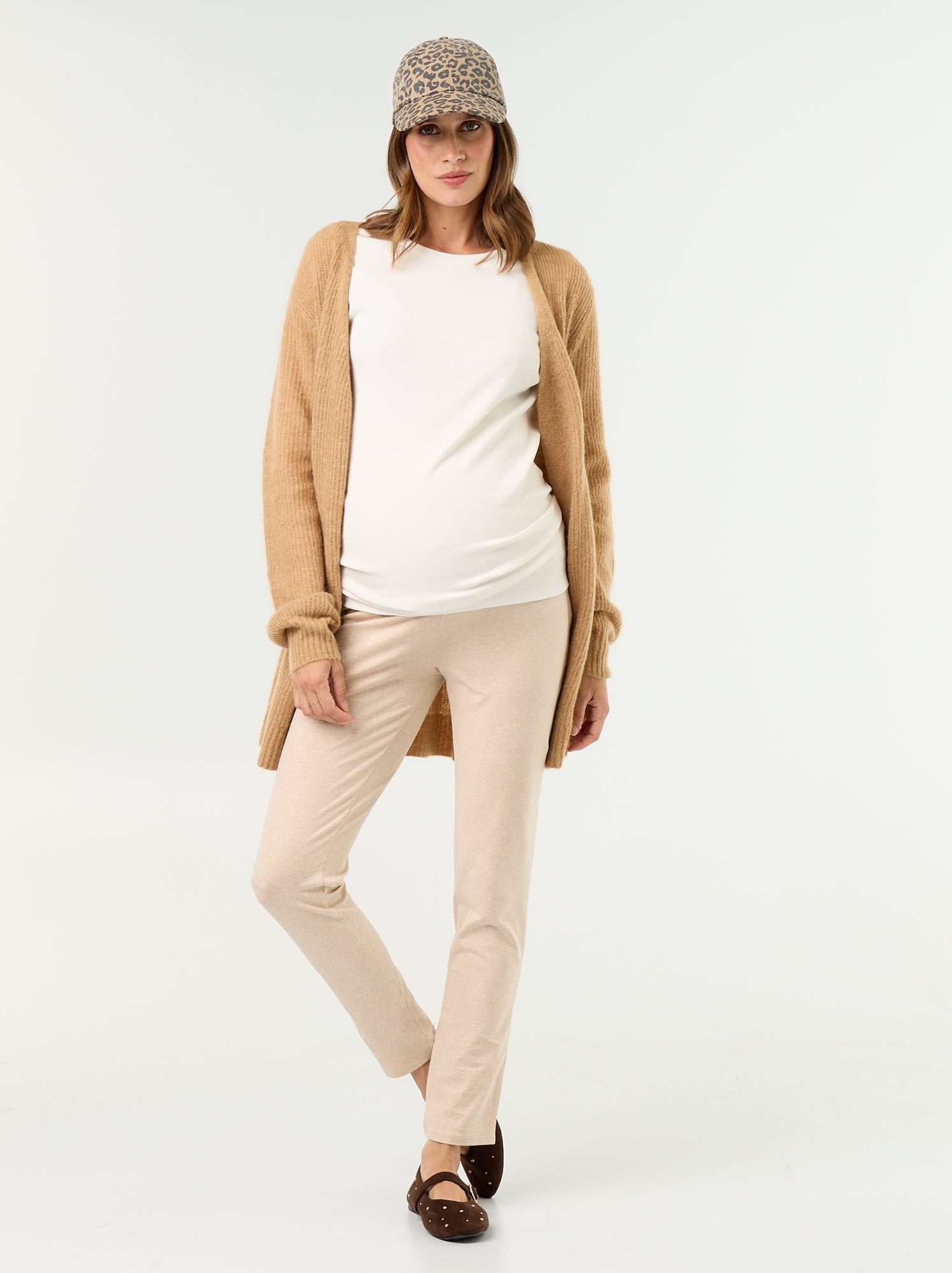 Gilet long de maternité en mohair mélangé - Beige