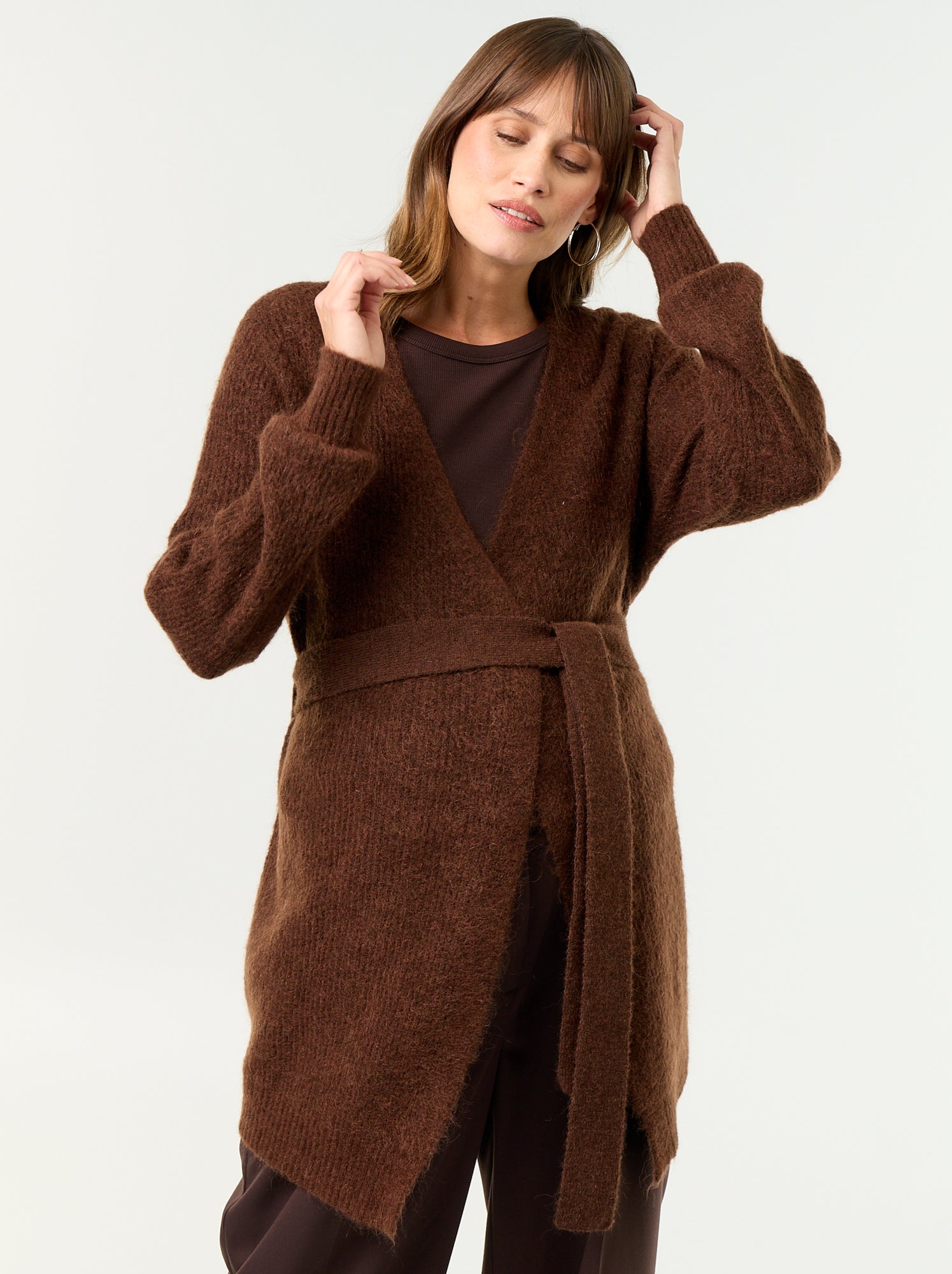 Gilet long de maternité en mohair mélangé - Marron