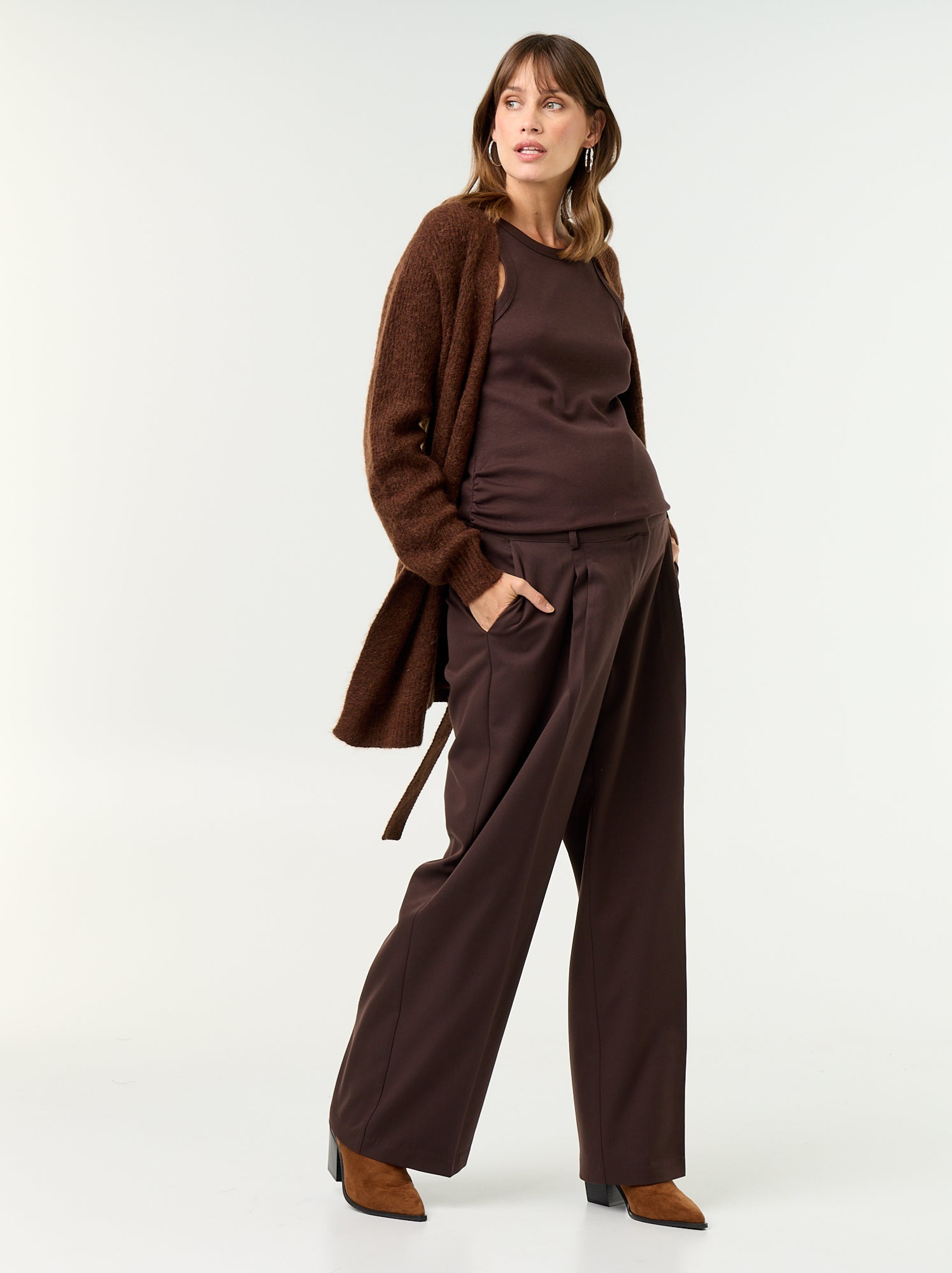 Gilet long de maternité en mohair mélangé - Marron