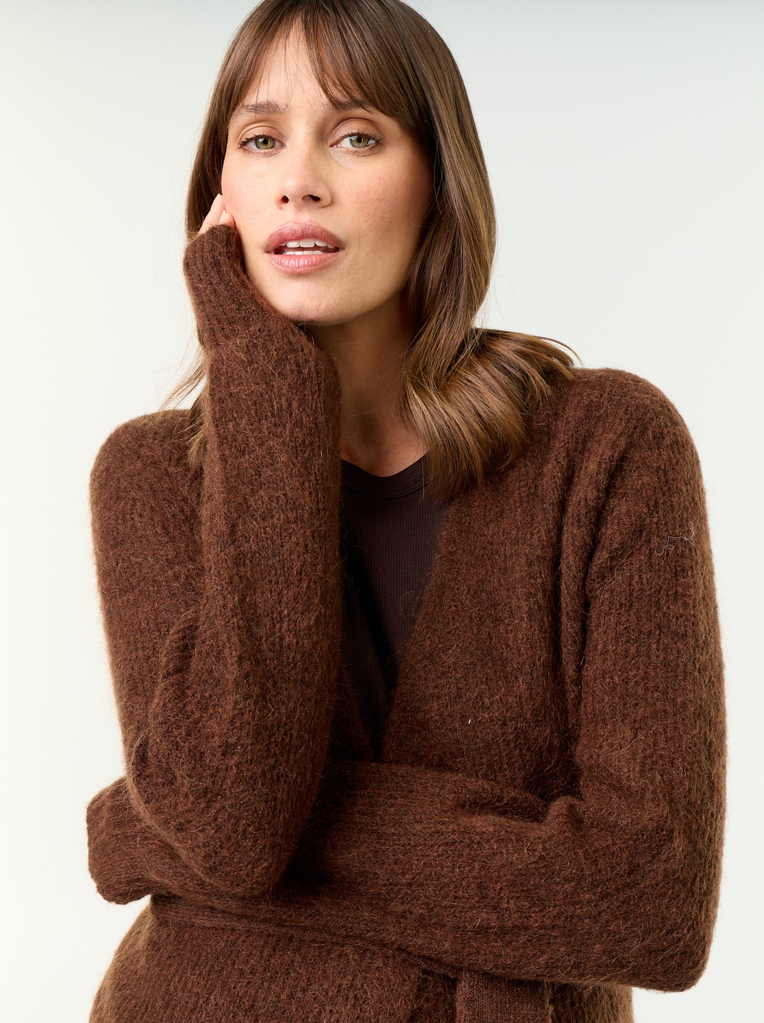 Gilet long de maternité en mohair mélangé - Marron